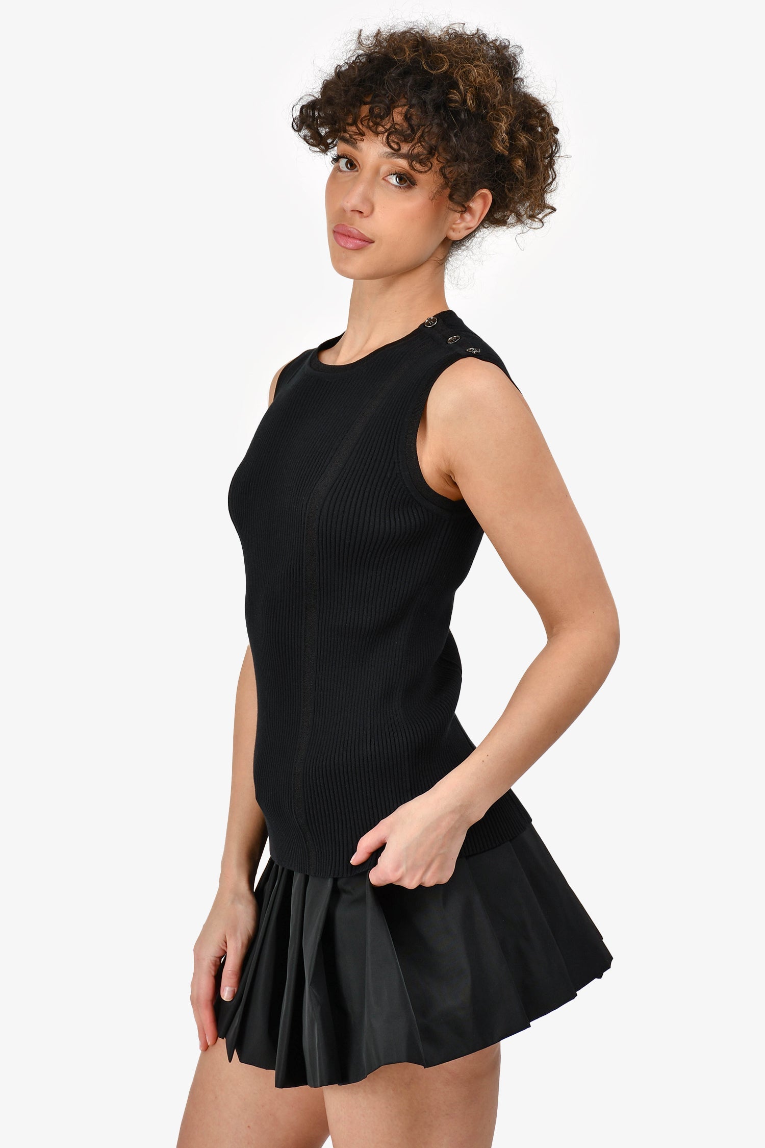 Chanel™ Black Cotton Ribbed Sleeveless Top Size 42