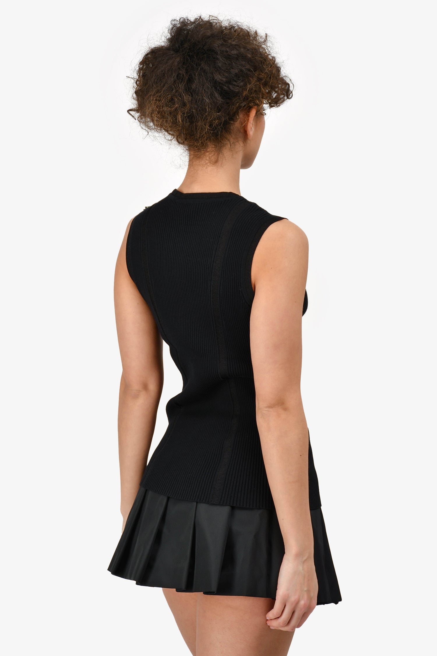 Chanel™ Black Cotton Ribbed Sleeveless Top Size 42