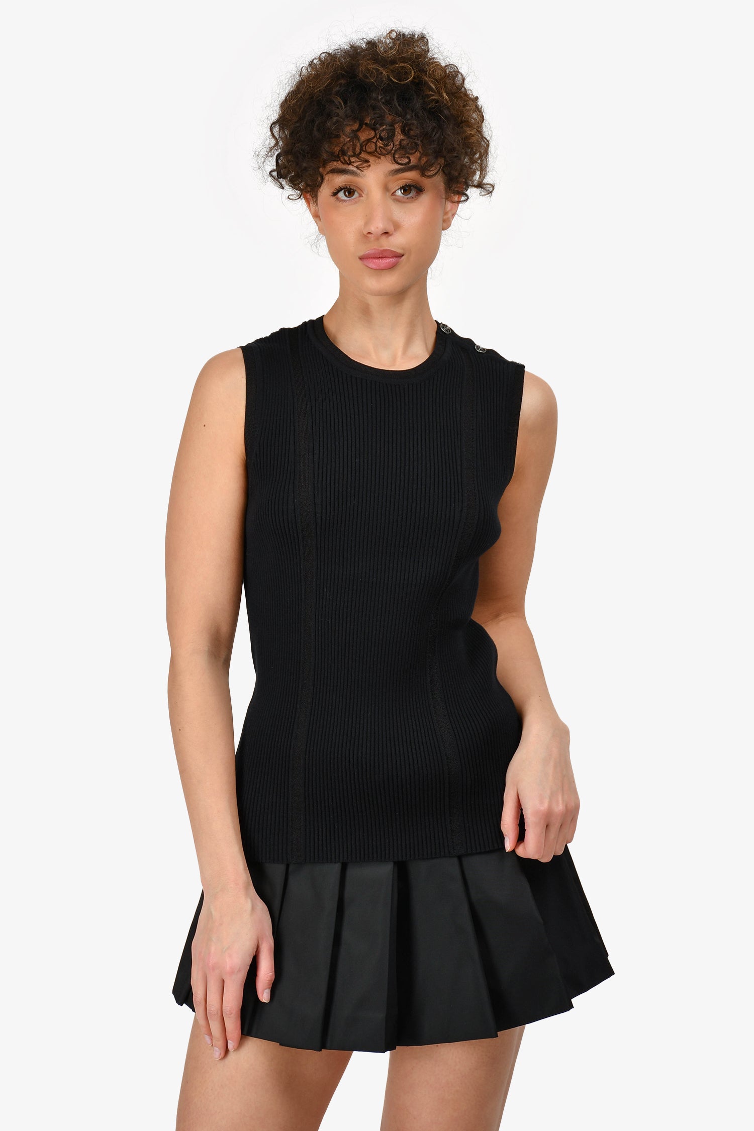 Chanel™ Black Cotton Ribbed Sleeveless Top Size 42