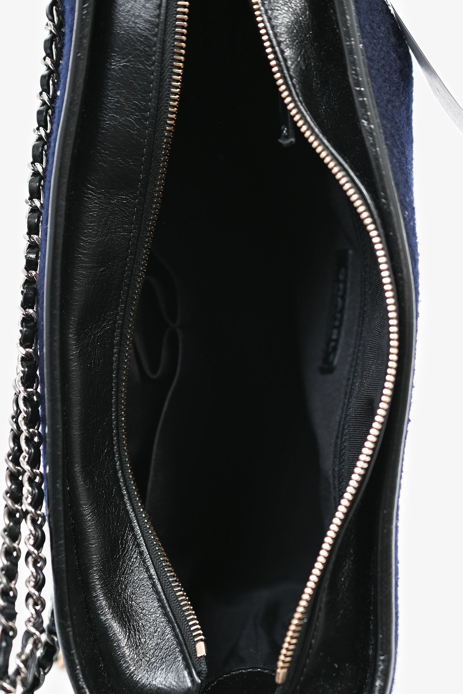 Chanel™ 2019 Navy Wool 'Paris Hamburg' Embroidered Large Gabrielle Hobo