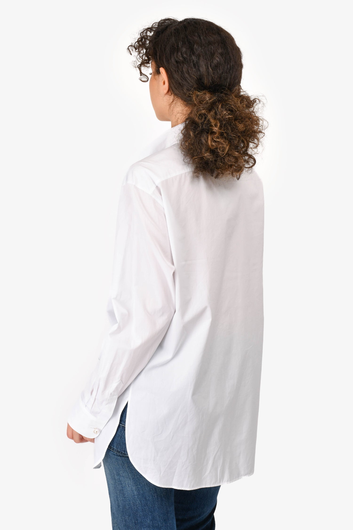 Chanel™ White Cotton Pearl Button Up Shirt Size 38