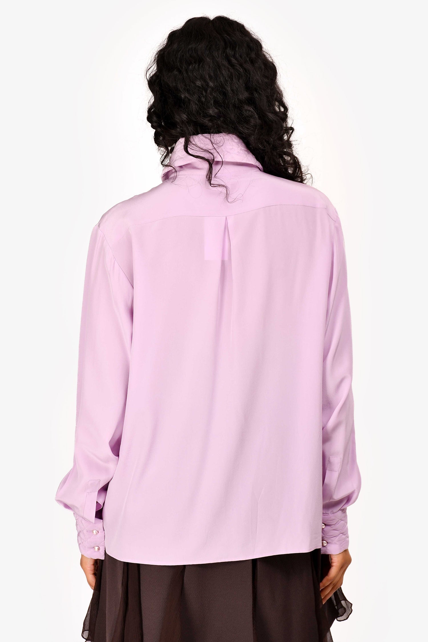 Chanel™ Lavender Silk CC Button Quilted Details Blouse Size 38