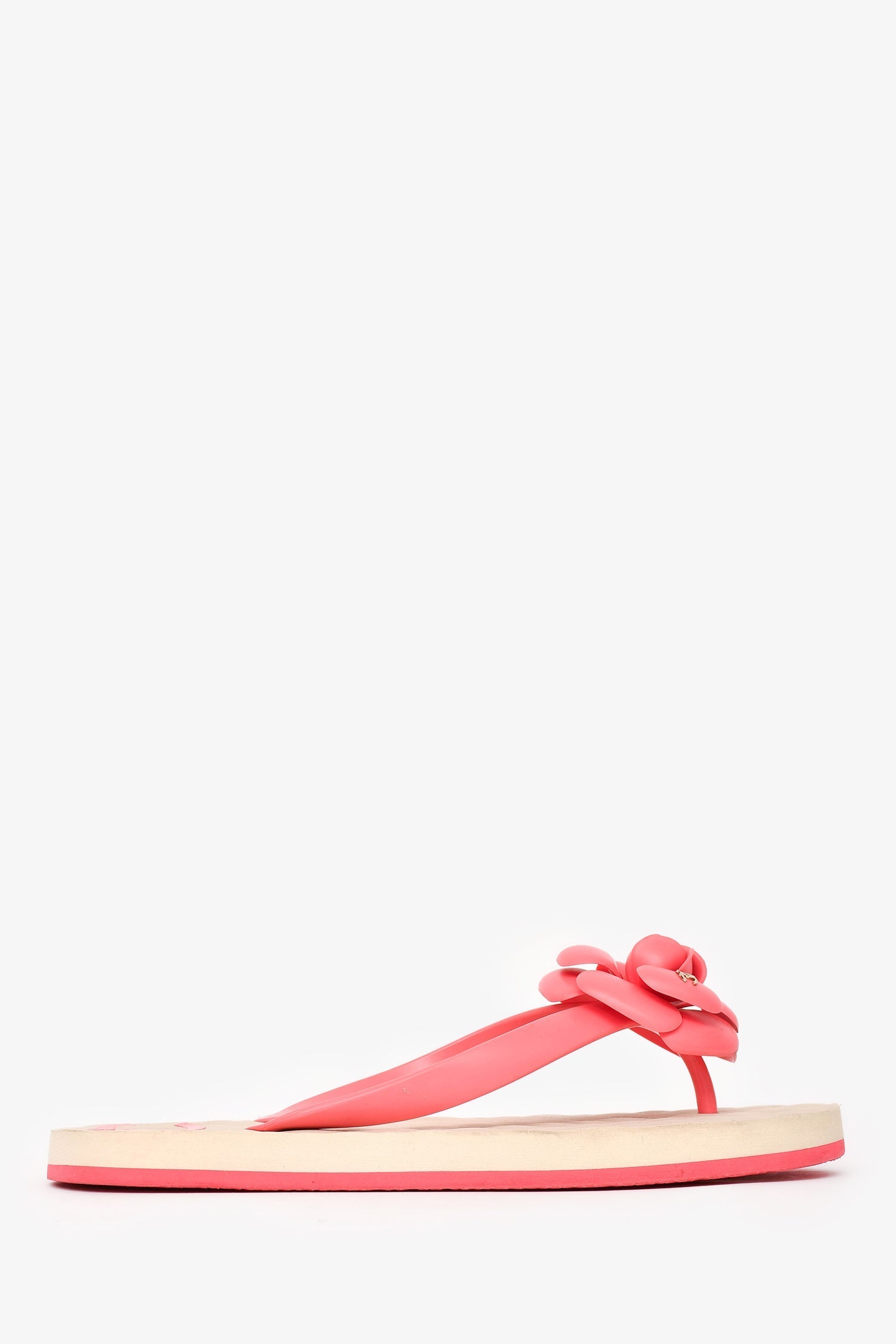 Chanel™ Pink Rubber Camellia Flower Thong Sandals Size 37