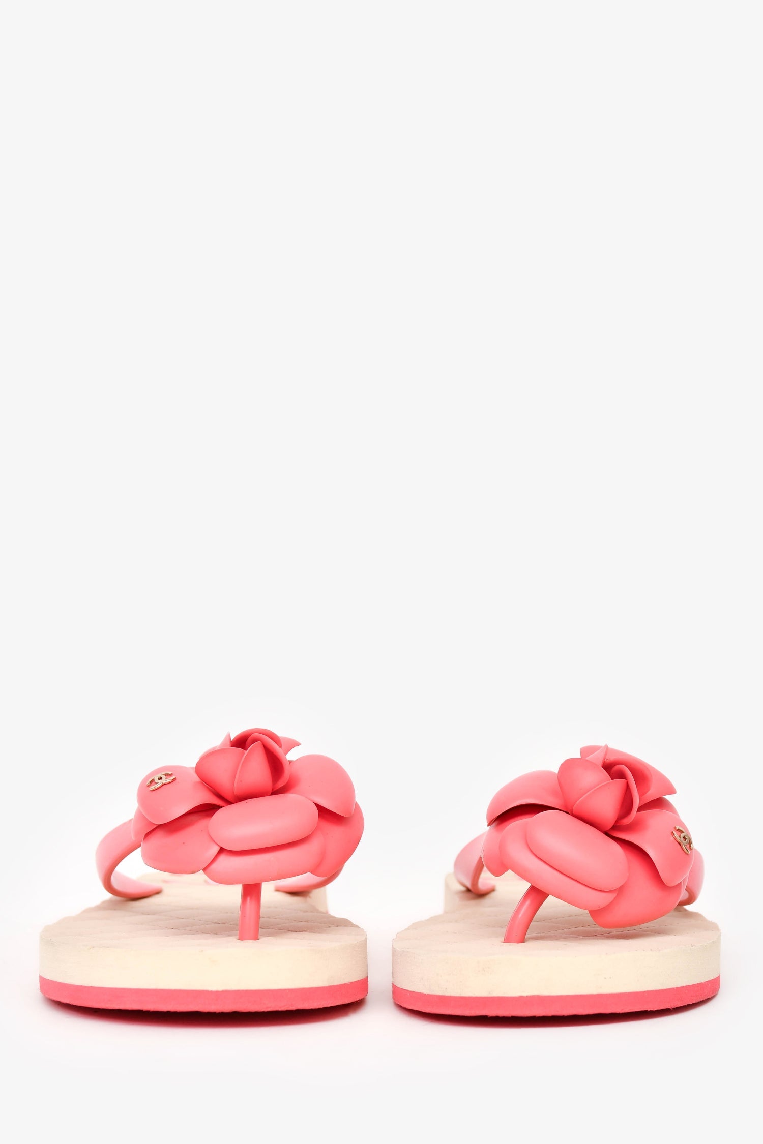 Chanel™ Pink Rubber Camellia Flower Thong Sandals Size 37