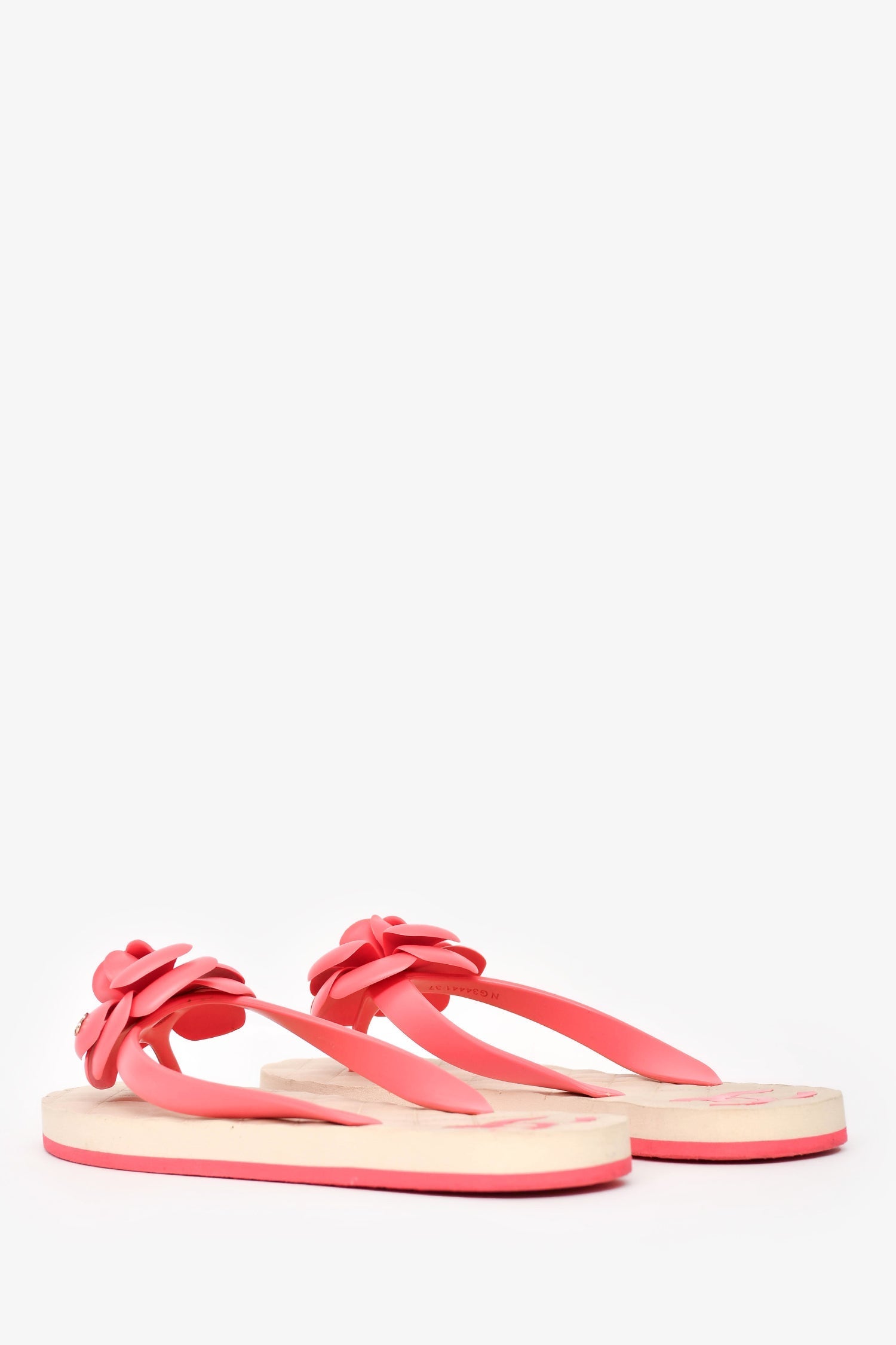 Chanel™ Pink Rubber Camellia Flower Thong Sandals Size 37