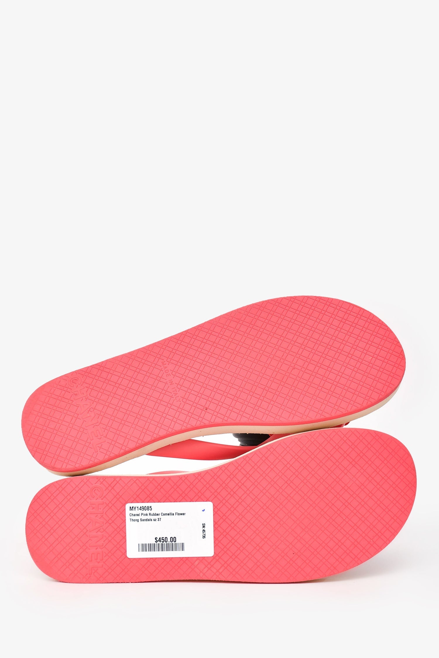Chanel™ Pink Rubber Camellia Flower Thong Sandals Size 37
