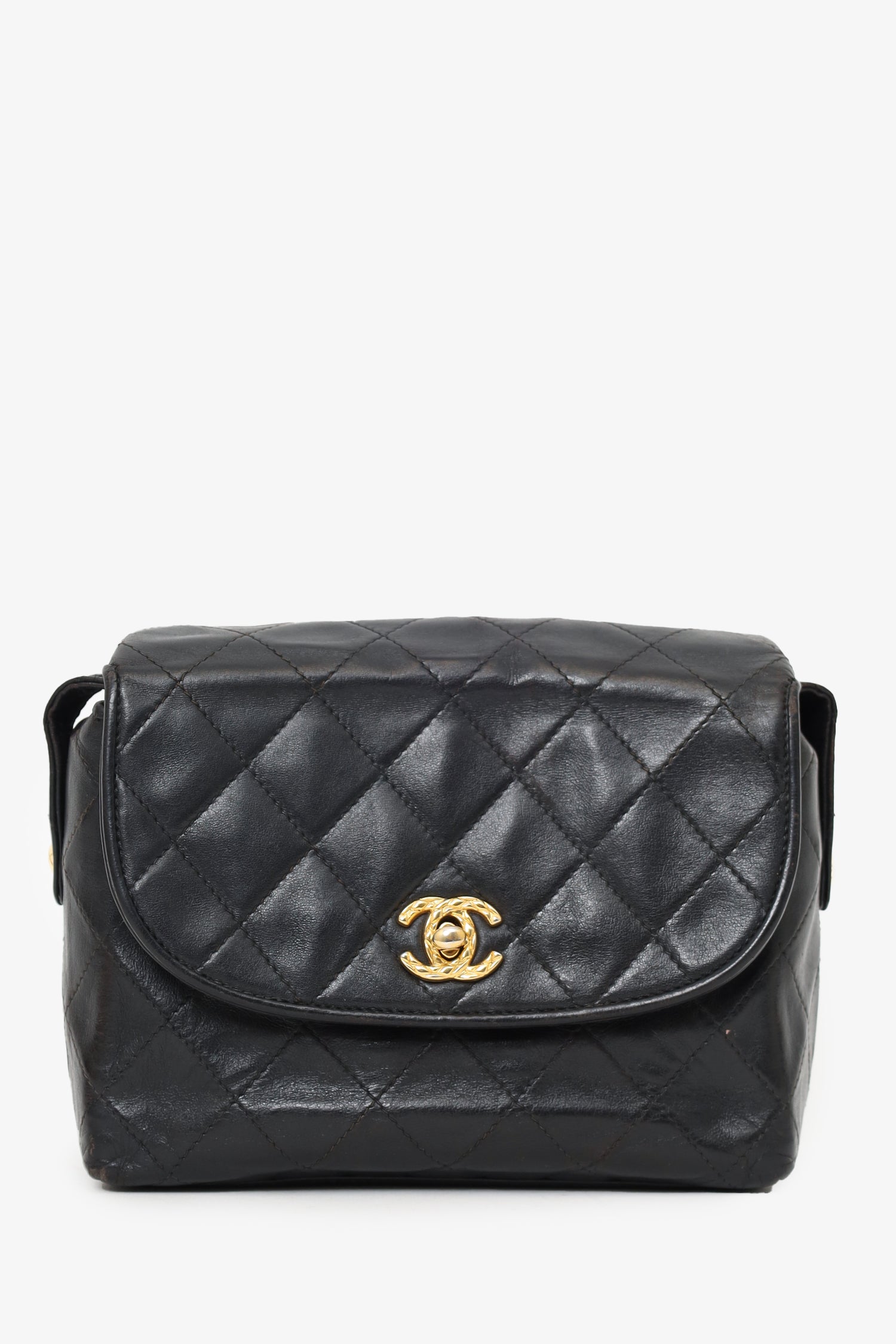 Chanel™ 1991-94 Black Lambskin Round Flap Shoulder Bag