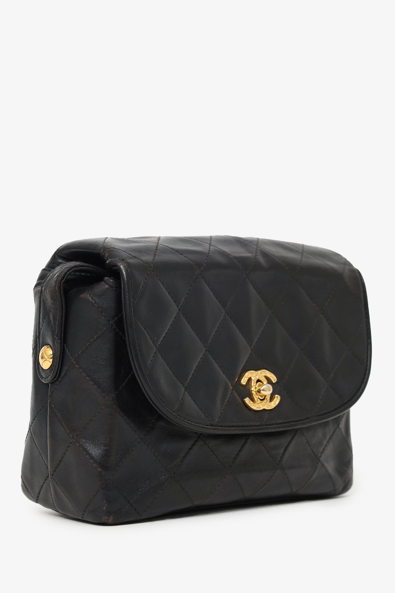 Chanel™ 1991-94 Black Lambskin Round Flap Shoulder Bag
