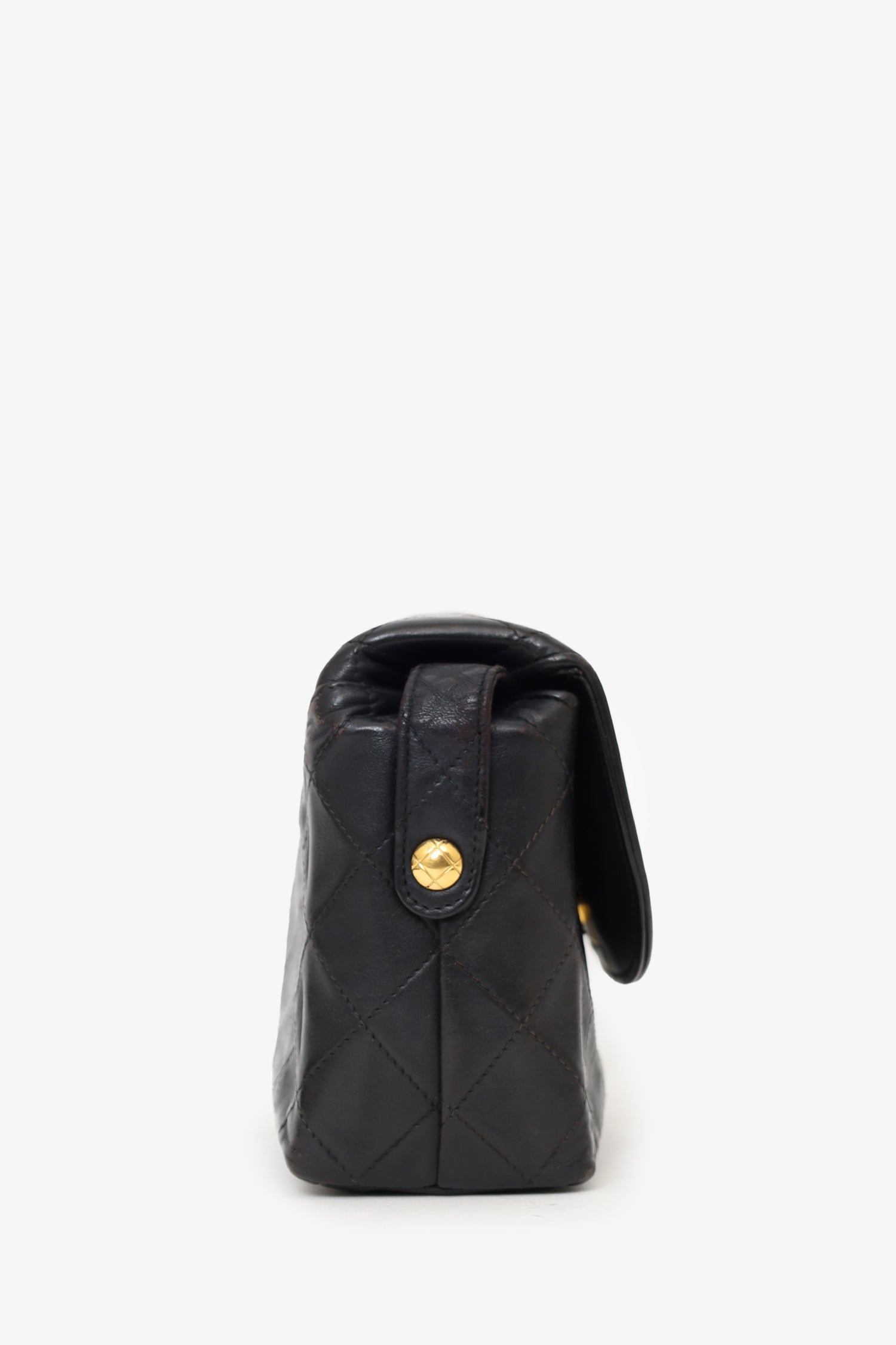 Chanel™ 1991-94 Black Lambskin Round Flap Shoulder Bag
