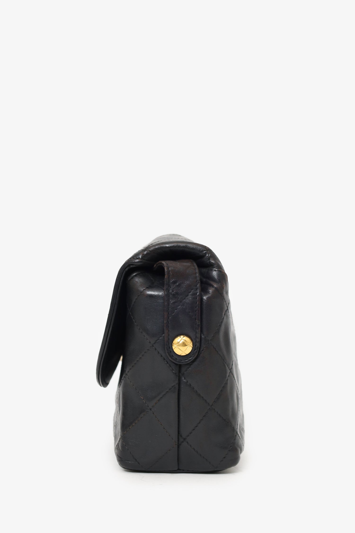 Chanel™ 1991-94 Black Lambskin Round Flap Shoulder Bag