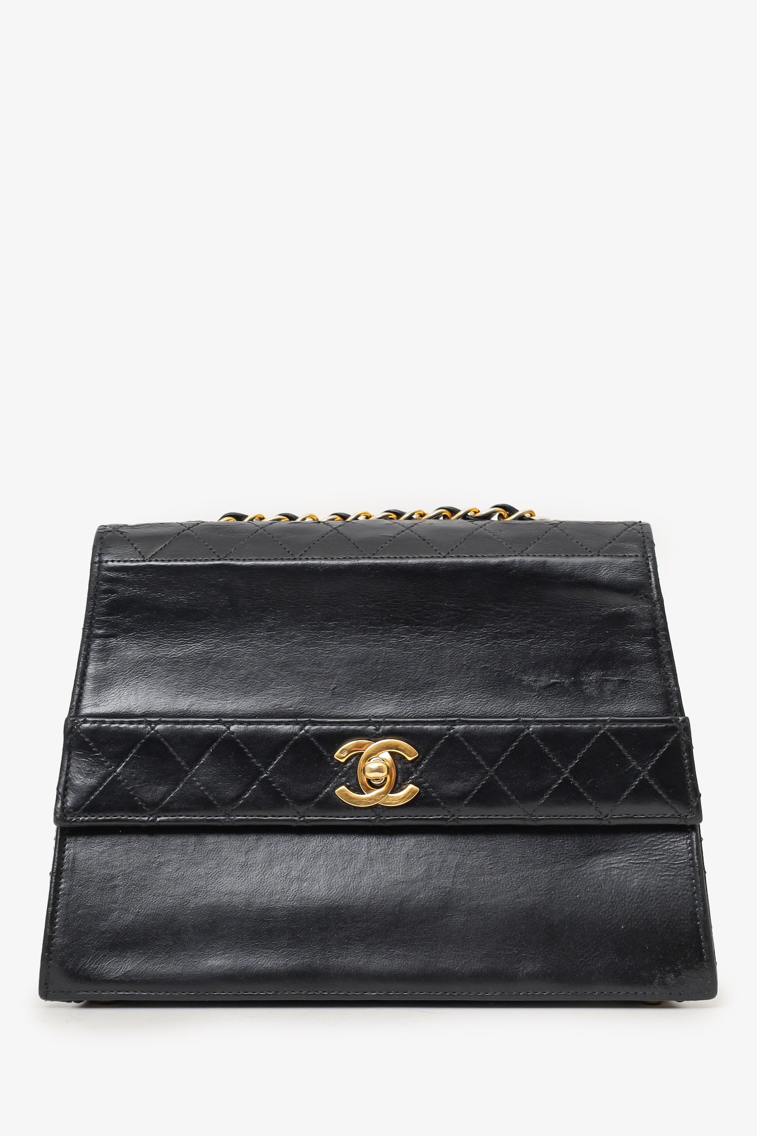 Chanel™ 1989-91 Black Lambskin Leather Trapezoid Flap Bag 'Refurbished'