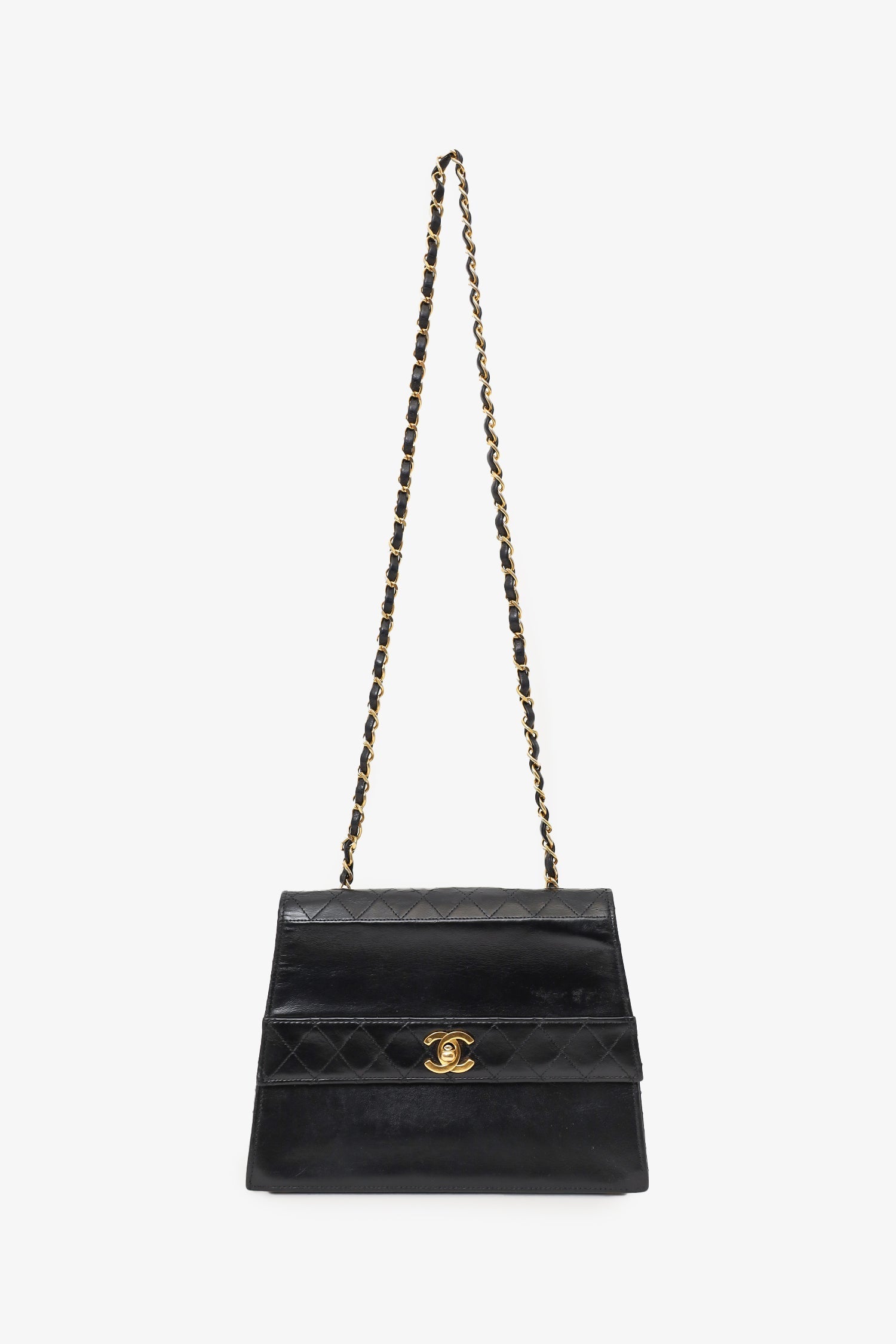 Chanel™ 1989-91 Black Lambskin Leather Trapezoid Flap Bag 'Refurbished'