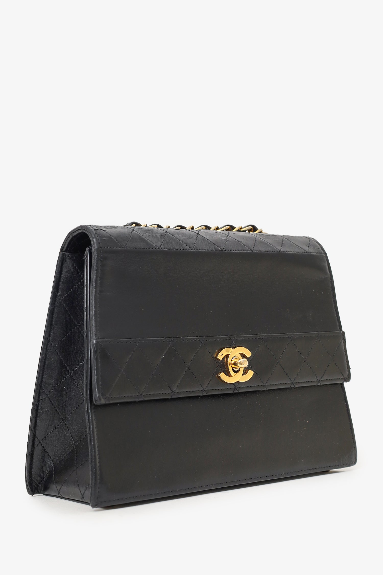 Chanel™ 1989-91 Black Lambskin Leather Trapezoid Flap Bag 'Refurbished'