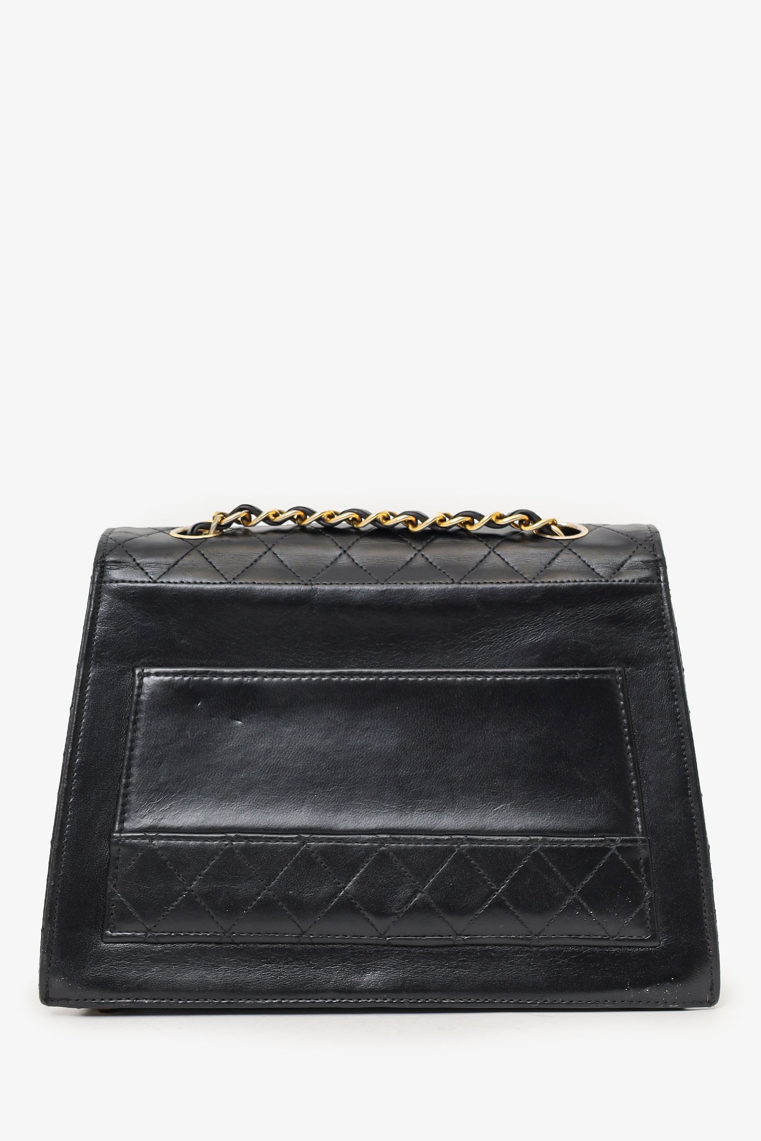 Chanel™ 1989-91 Black Lambskin Leather Trapezoid Flap Bag 'Refurbished'