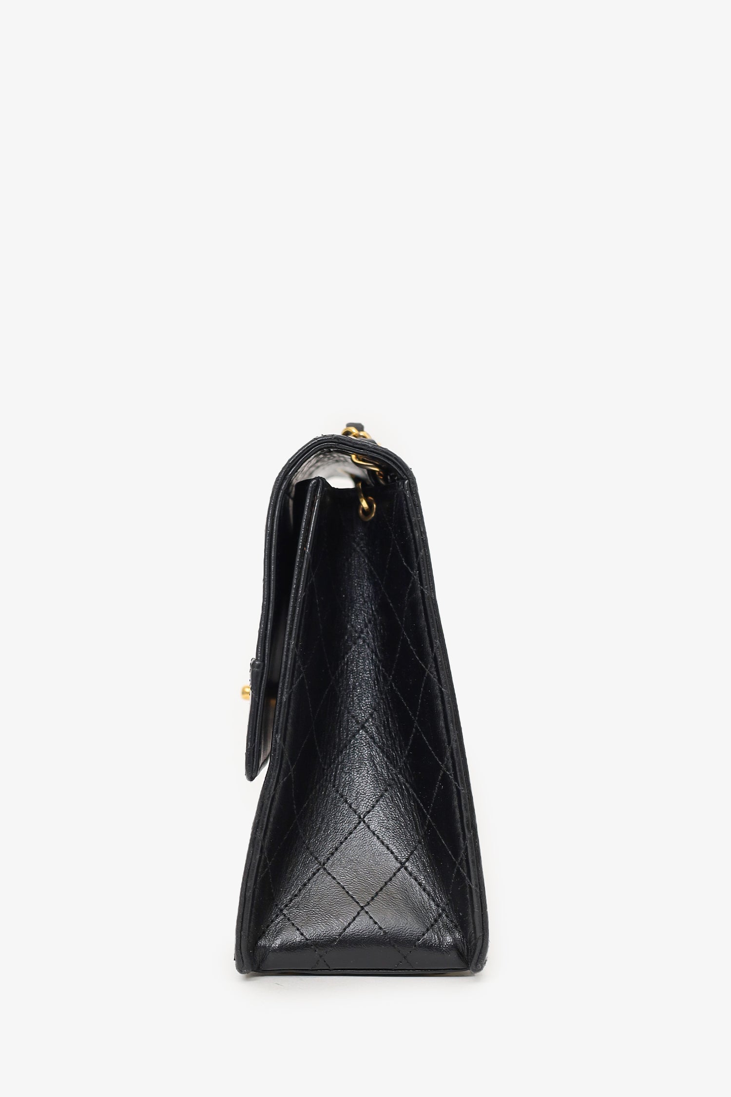 Chanel™ 1989-91 Black Lambskin Leather Trapezoid Flap Bag 'Refurbished'