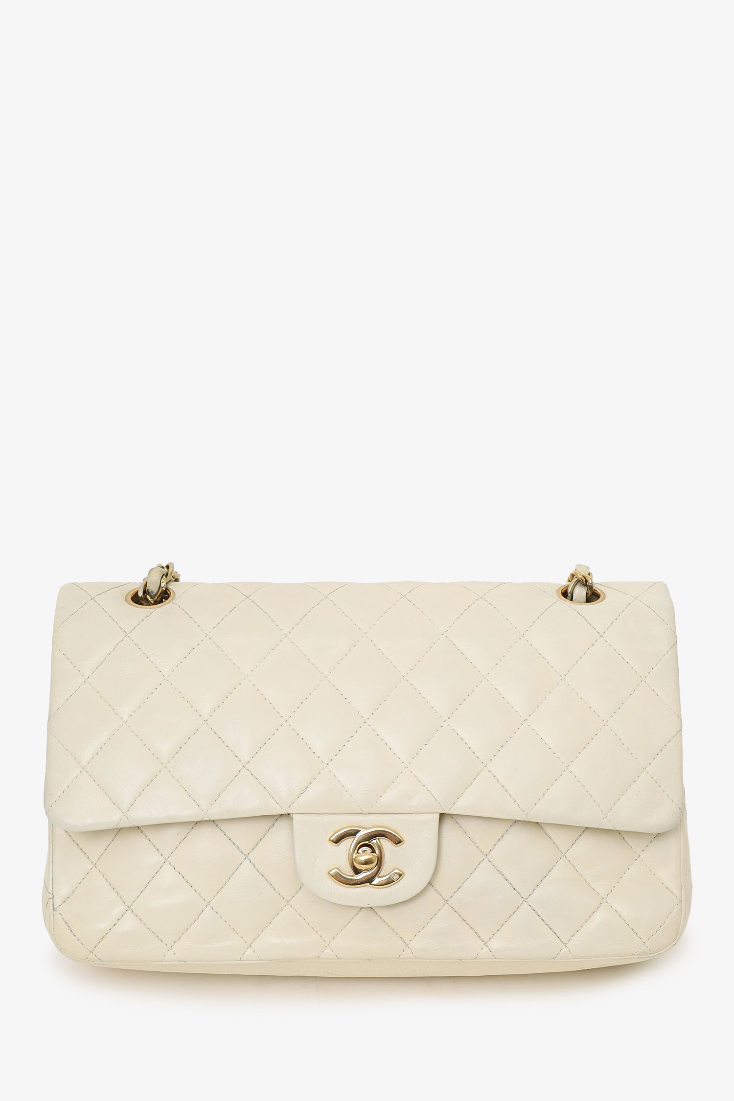 Chanel™ 2003-04 White Lambskin Medium Double Flap Bag 'As Is'