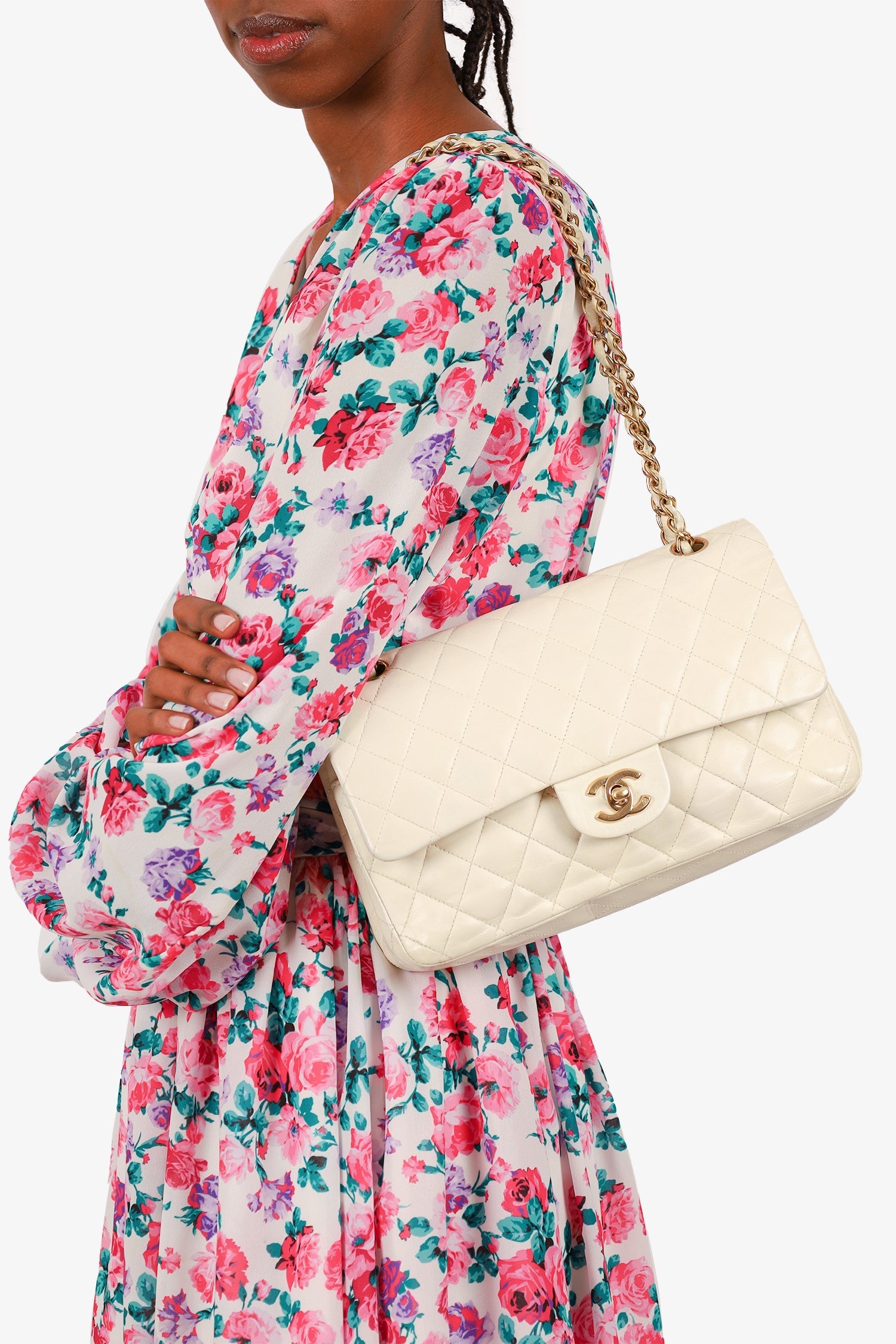 Chanel™ 2003-04 White Lambskin Medium Double Flap Bag 'As Is'