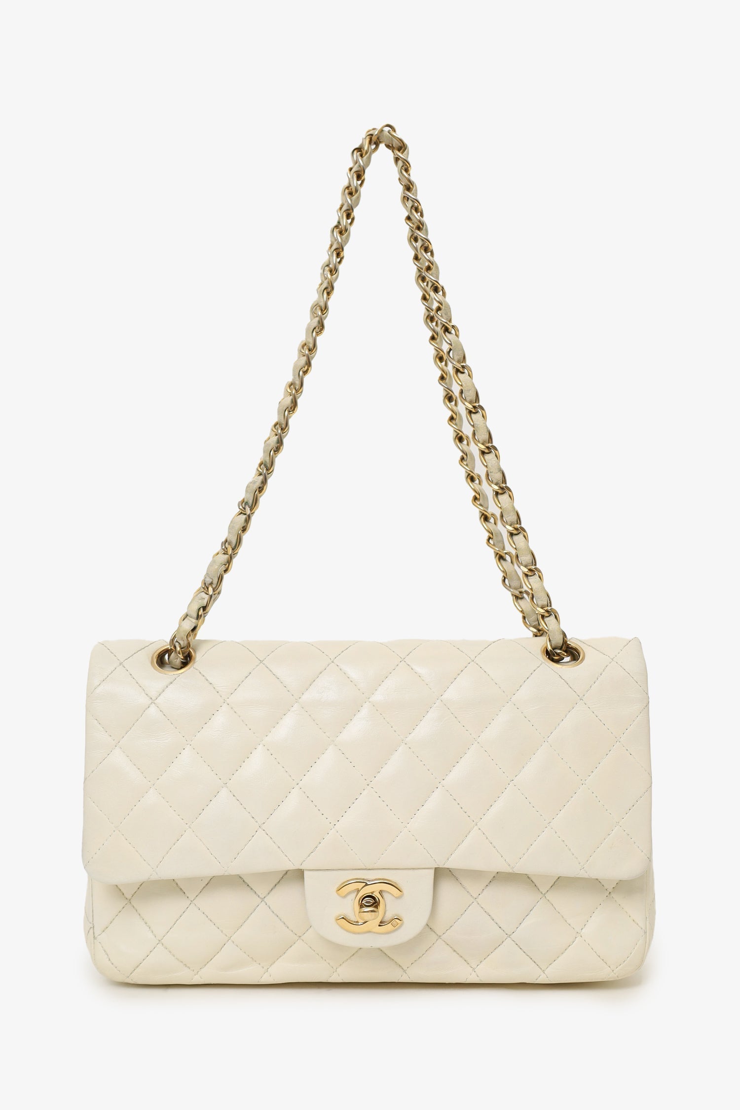 Chanel™ 2003-04 White Lambskin Medium Double Flap Bag 'As Is'