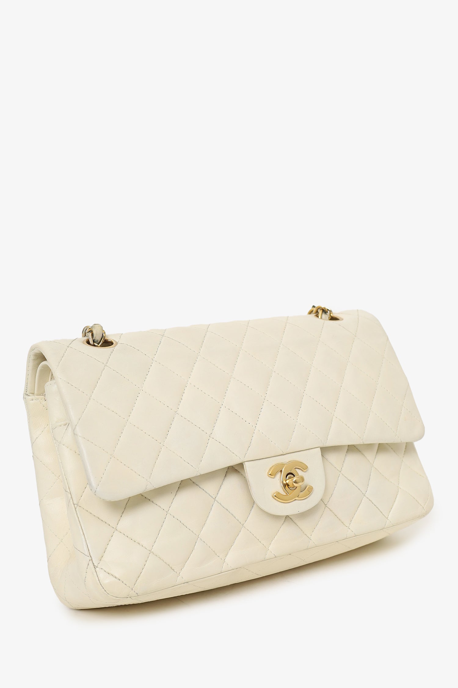 Chanel™ 2003-04 White Lambskin Medium Double Flap Bag 'As Is'