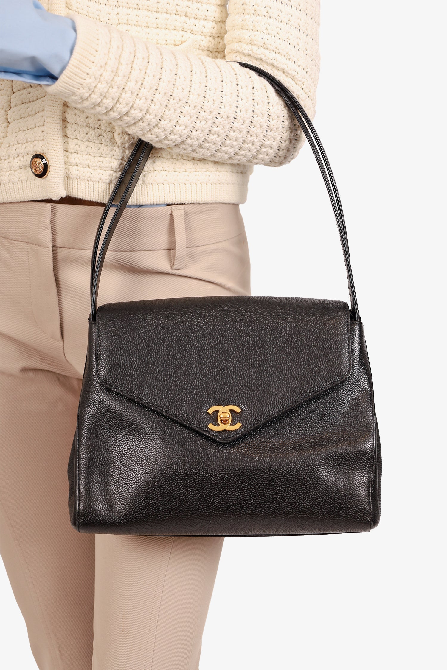 Chanel™ 1997-99 Black Caviar CC Turnlock Envelope Shoulder Bag