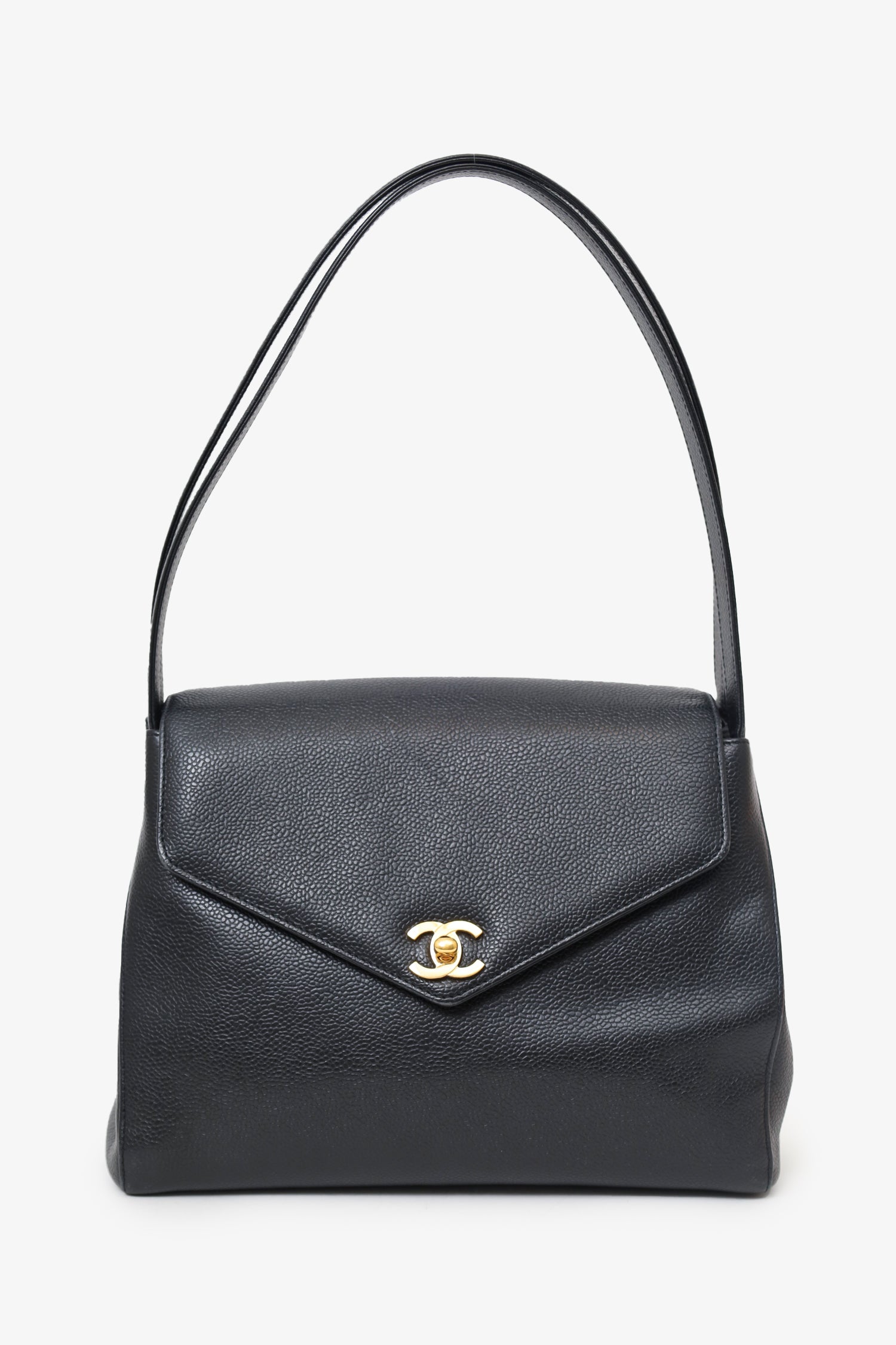Chanel™ 1997-99 Black Caviar CC Turnlock Envelope Shoulder Bag
