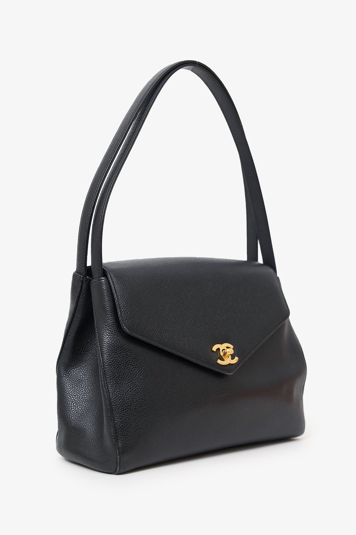 Chanel™ 1997-99 Black Caviar CC Turnlock Envelope Shoulder Bag