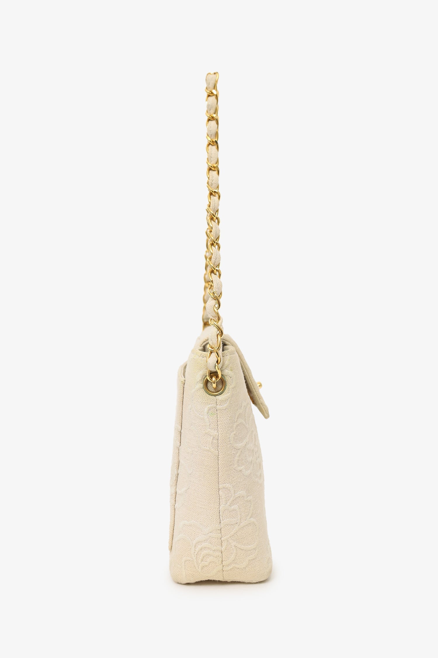 Chanel™ 1997-99 Beige Canvas Camellia Embroidered Bucket Bag (As Is)