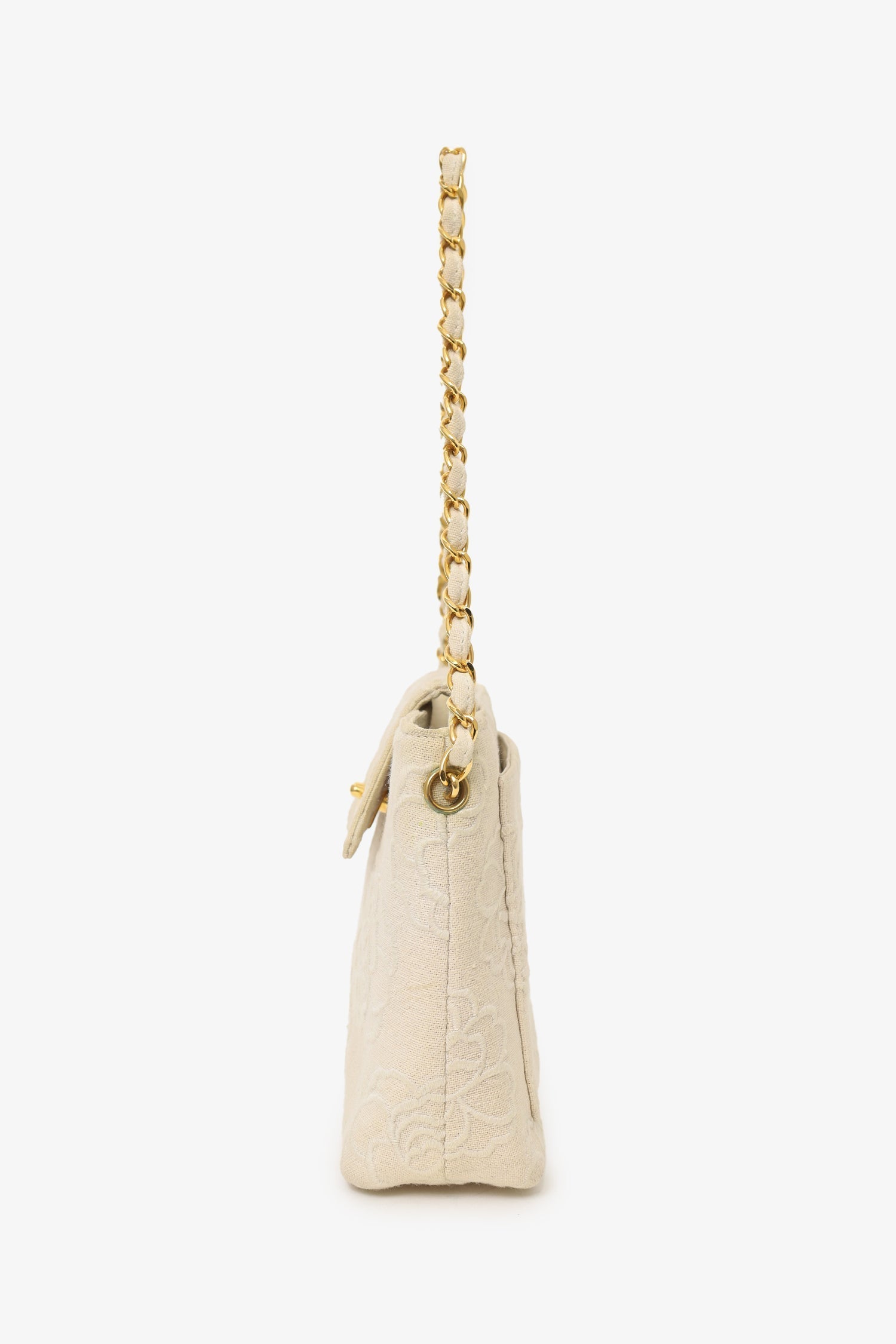 Chanel™ 1997-99 Beige Canvas Camellia Embroidered Bucket Bag (As Is)