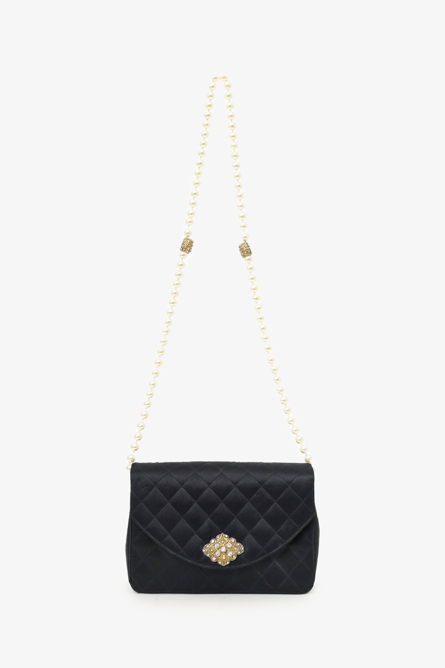 Chanel™ 1986-88 Black Satin Gripoix Pearl Jewel Evening Bag 'As Is'