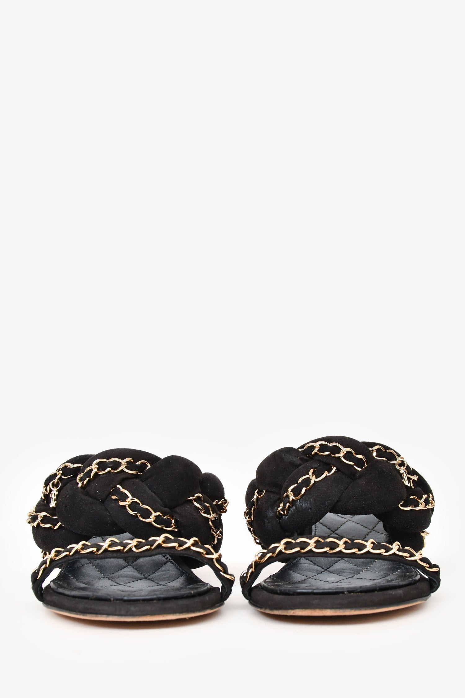 Chanel™ 2017 Black Leather Chain Detailed Sandals Size 35.5
