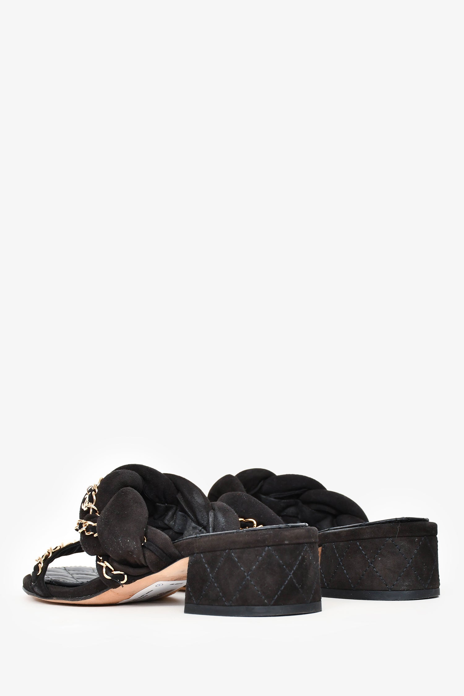 Chanel™ 2017 Black Leather Chain Detailed Sandals Size 35.5