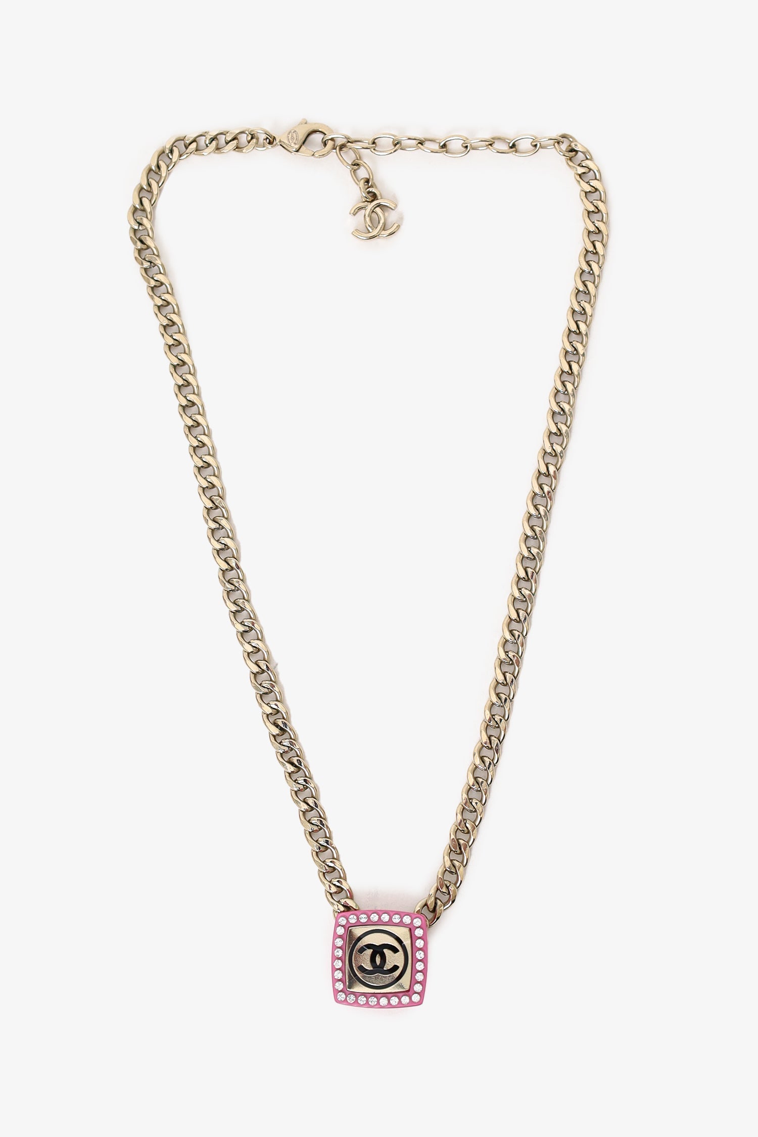 Chanel™ 2022 Gold Tone Square Crystal CC logo Necklace