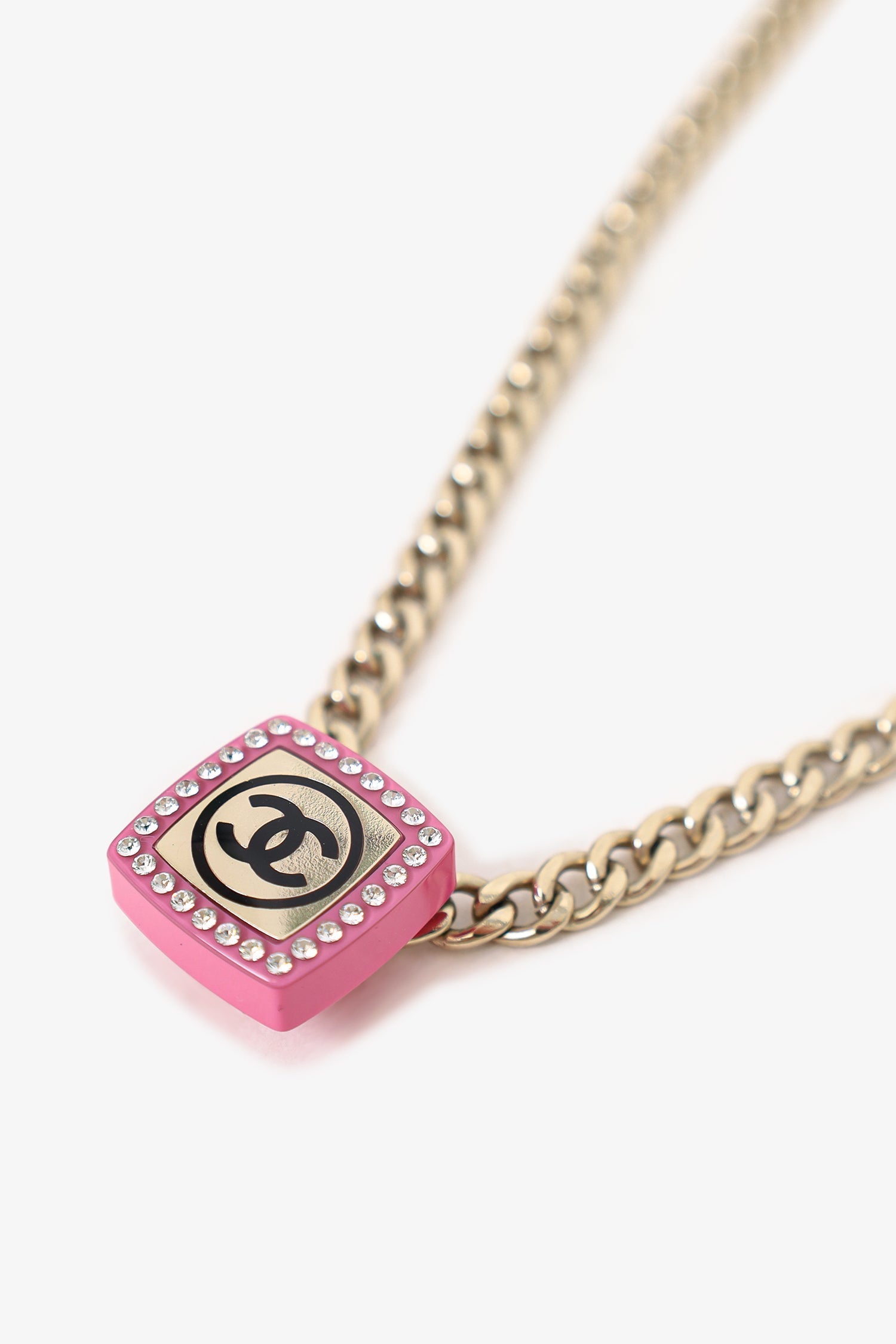 Chanel™ 2022 Gold Tone Square Crystal CC logo Necklace