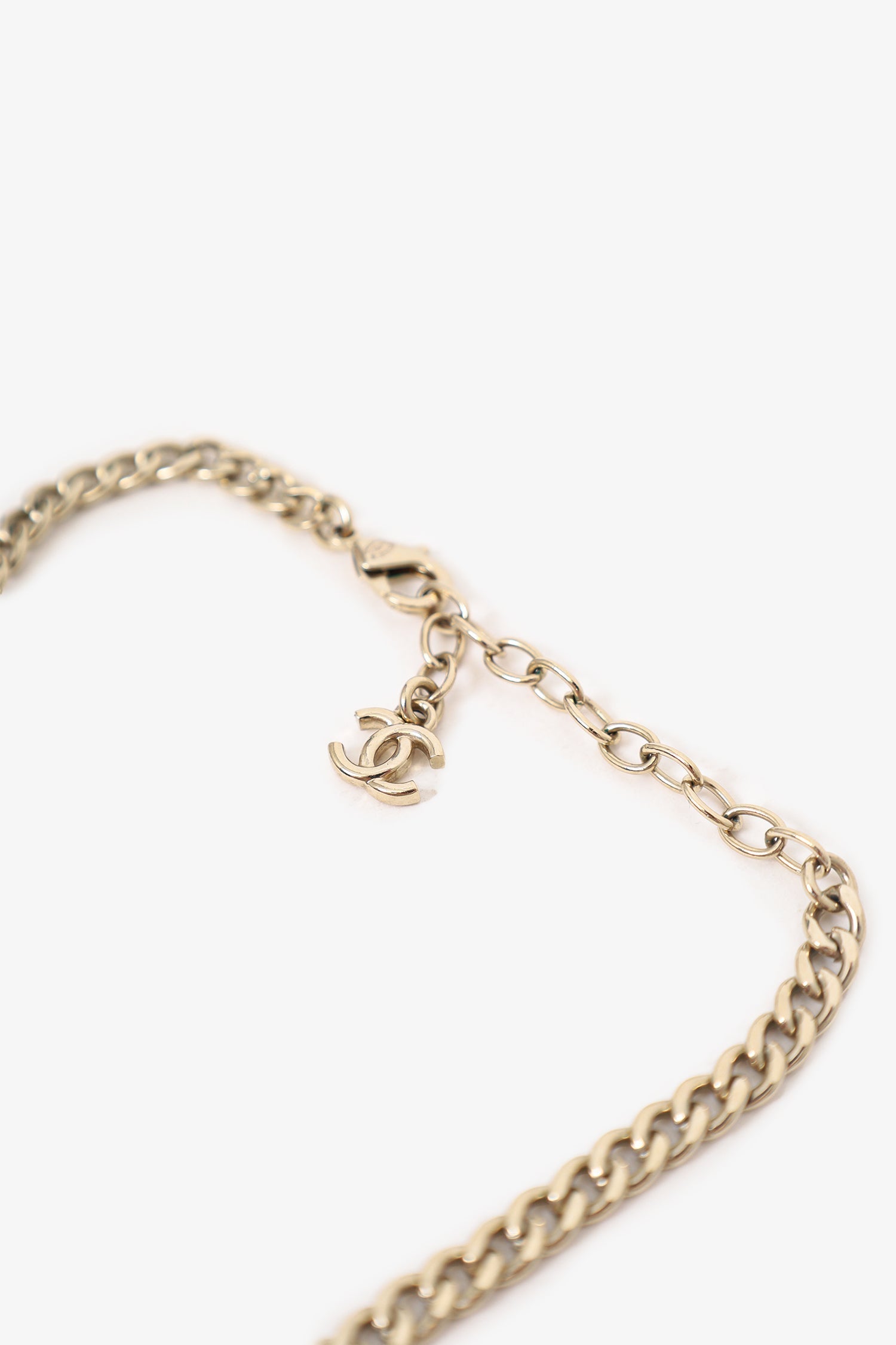 Chanel™ 2022 Gold Tone Square Crystal CC logo Necklace