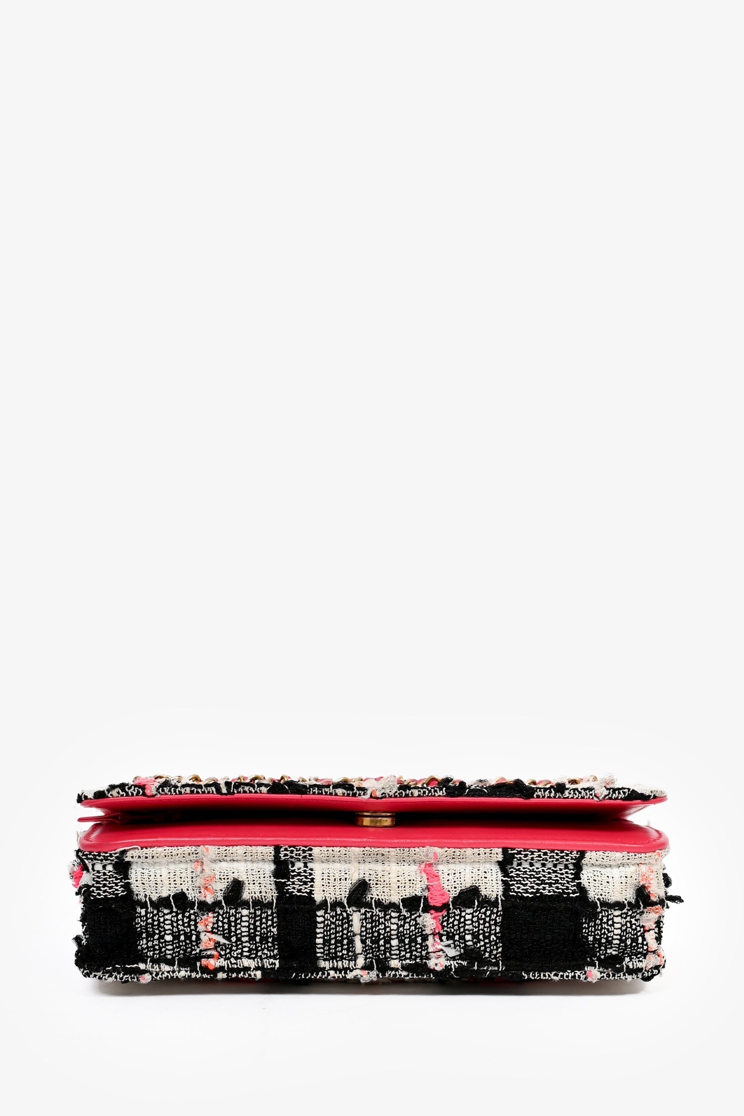 Chanel™ 2019 Pink/Black/Cream Tweed Wallet On Chain