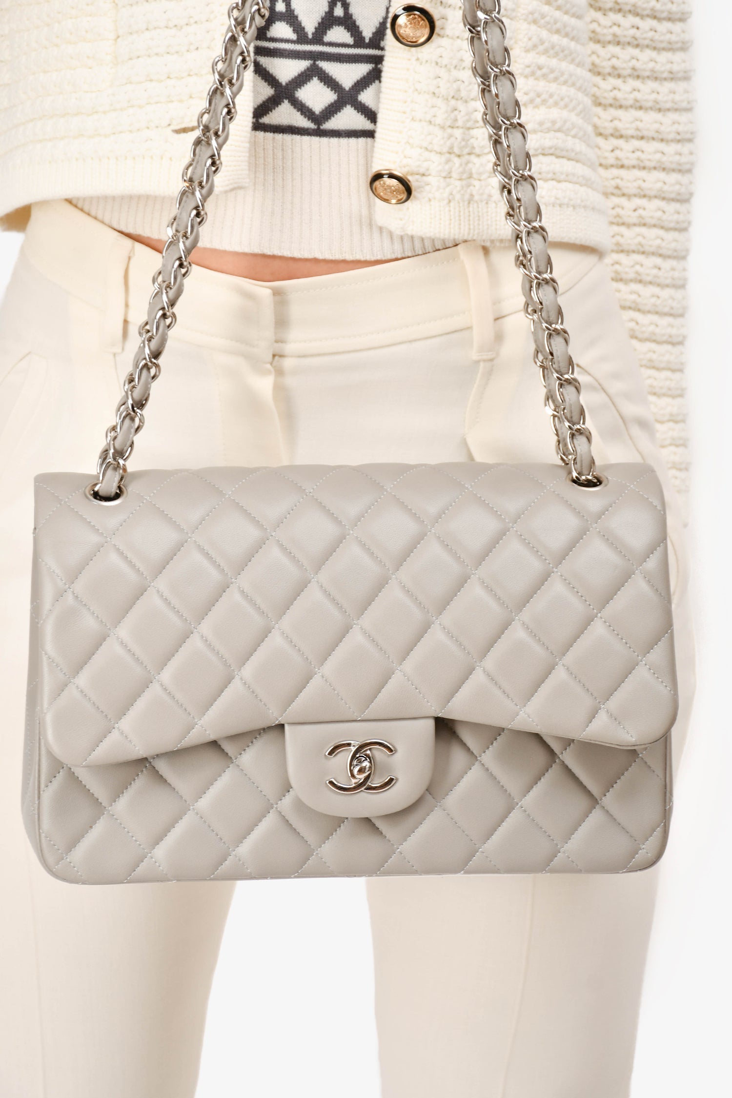 Chanel™ 2019/20 Grey Lambskin Leather Jumbo Double Flap