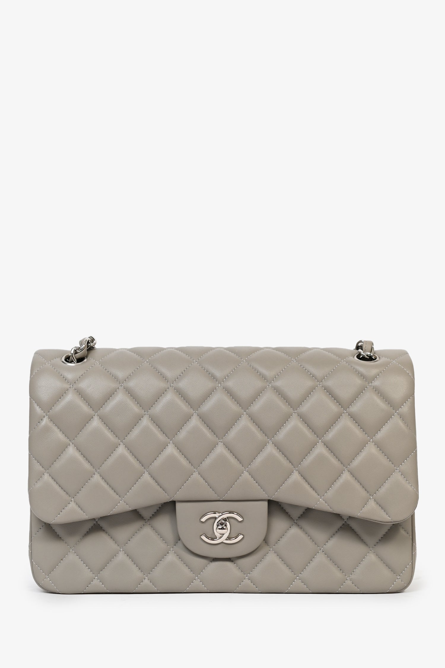 Chanel™ 2019/20 Grey Lambskin Leather Jumbo Double Flap