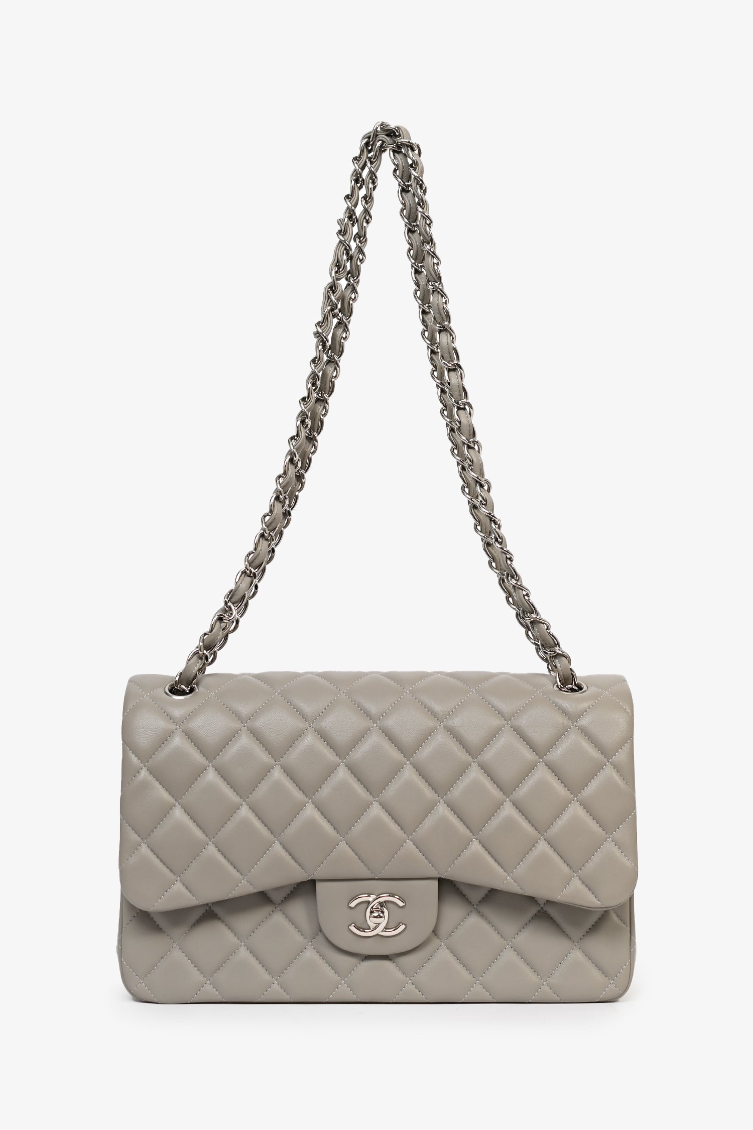 Chanel™ 2019/20 Grey Lambskin Leather Jumbo Double Flap