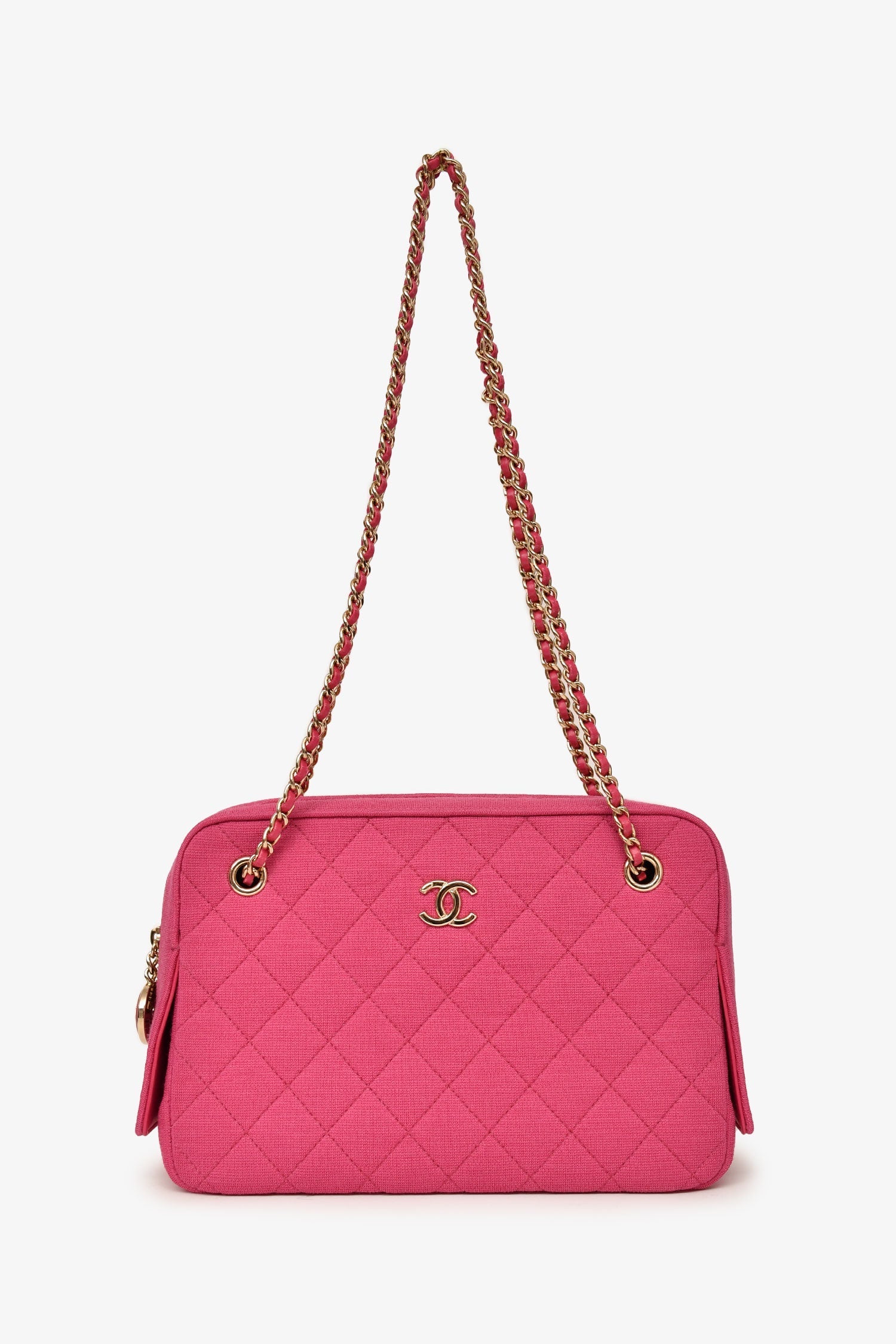 Chanel™ 2019-20 Fuchsia Quilted Jersey Zip Double Chain Bag