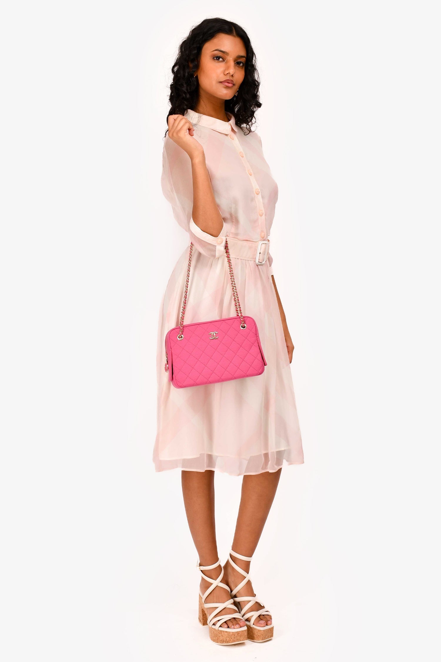 Chanel™ 2019-20 Fuchsia Quilted Jersey Zip Double Chain Bag