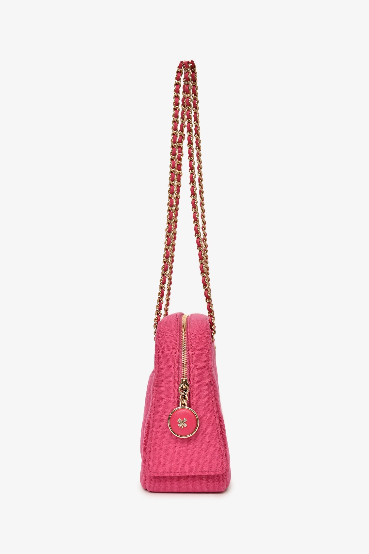 Chanel™ 2019-20 Fuchsia Quilted Jersey Zip Double Chain Bag