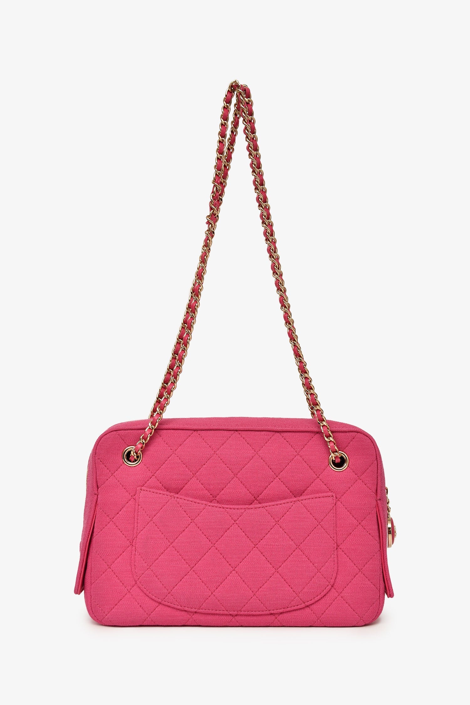 Chanel™ 2019-20 Fuchsia Quilted Jersey Zip Double Chain Bag