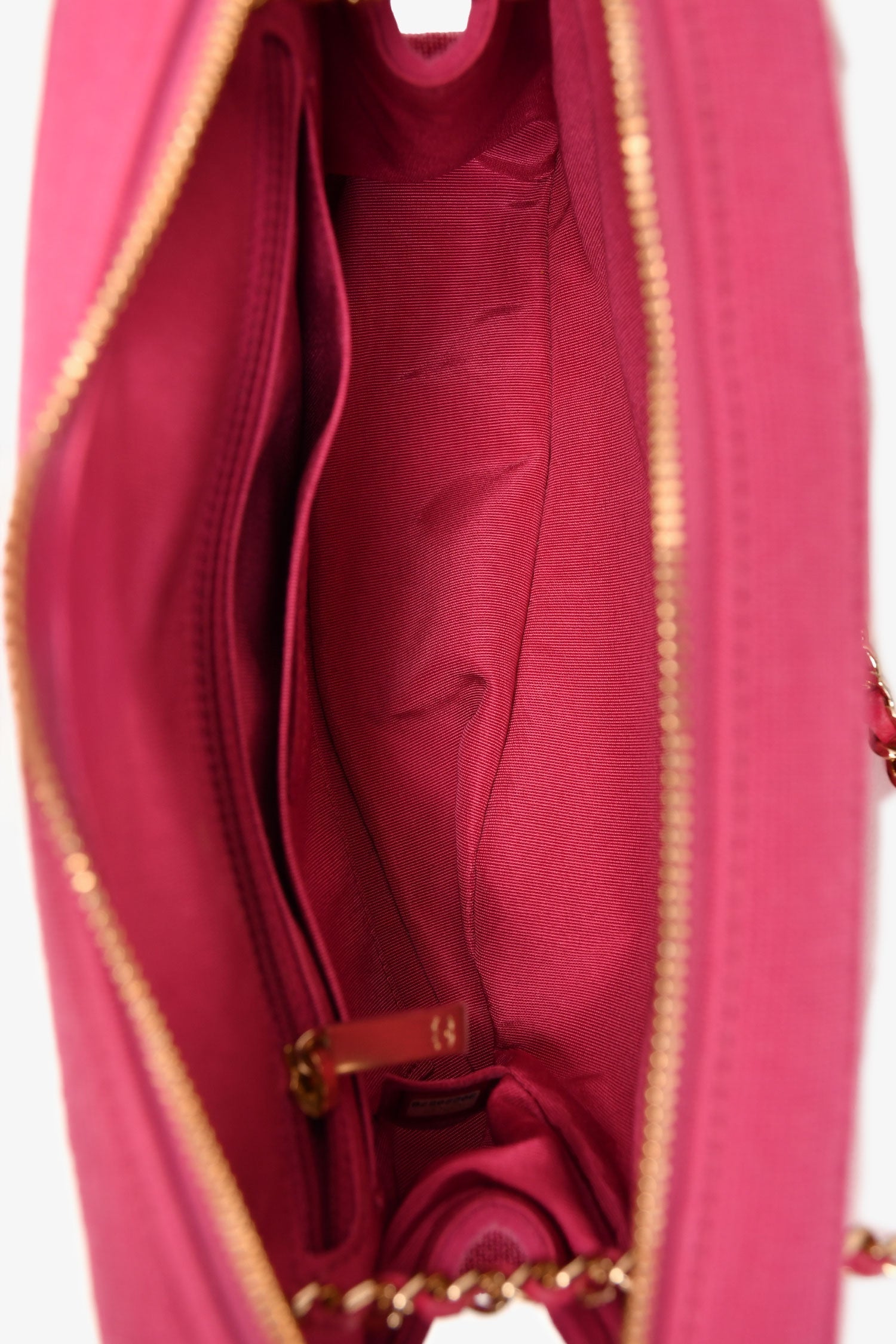 Chanel™ 2019-20 Fuchsia Quilted Jersey Zip Double Chain Bag