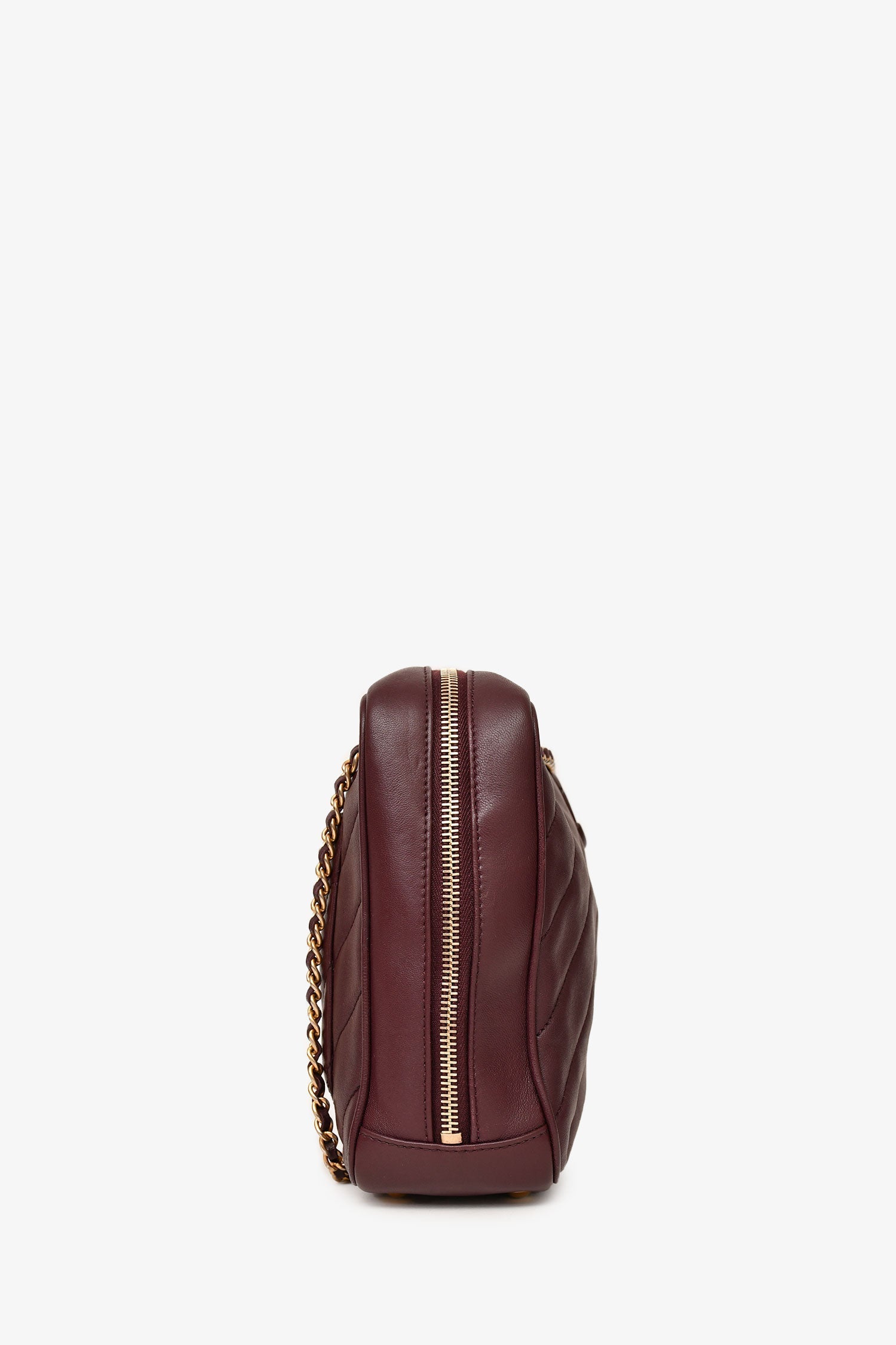 Chanel™ 2015-16 Eggplant Purple Diagonal Leather Camera Case Double Chain Shoulder Bag