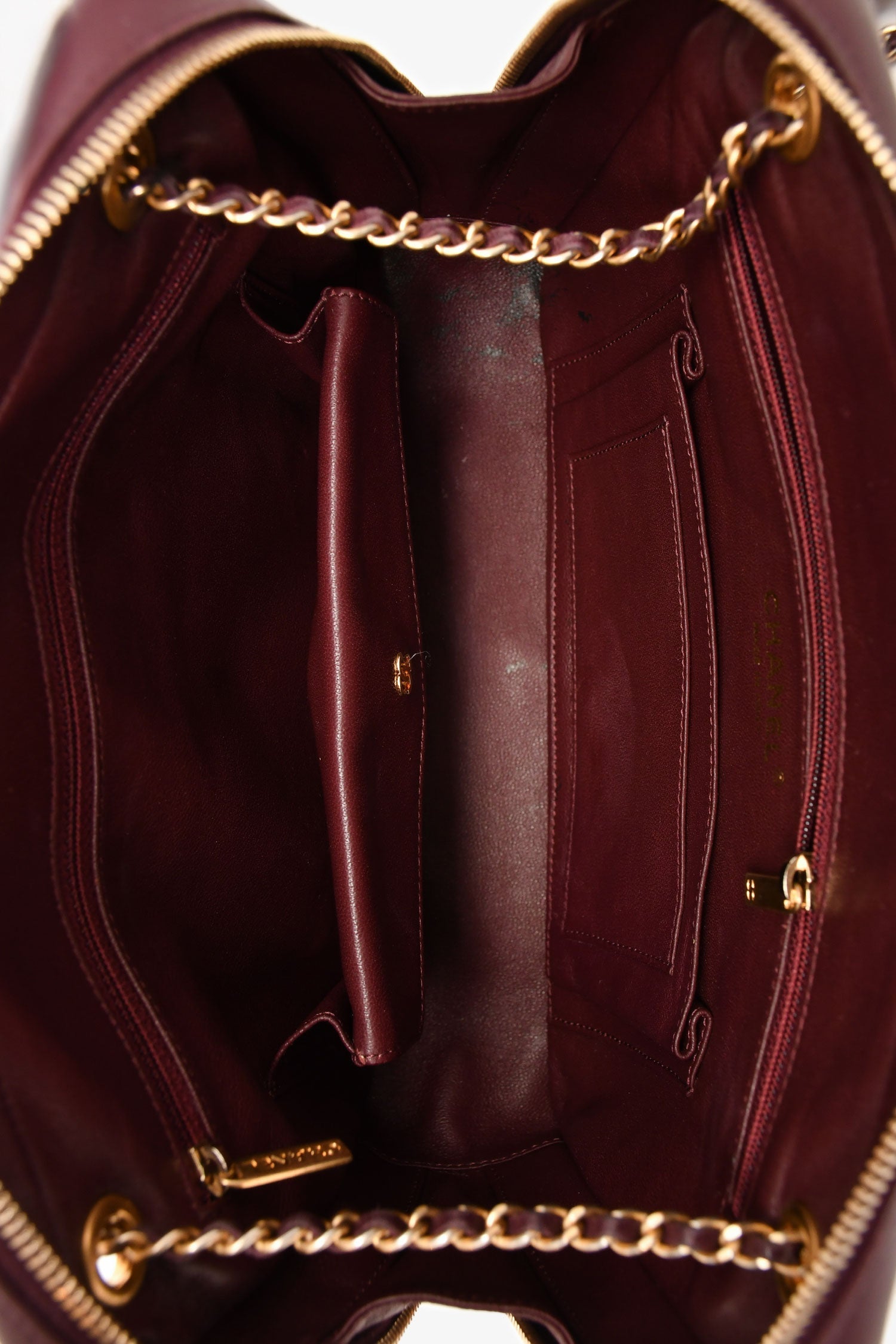 Chanel™ 2015-16 Eggplant Purple Diagonal Leather Camera Case Double Chain Shoulder Bag