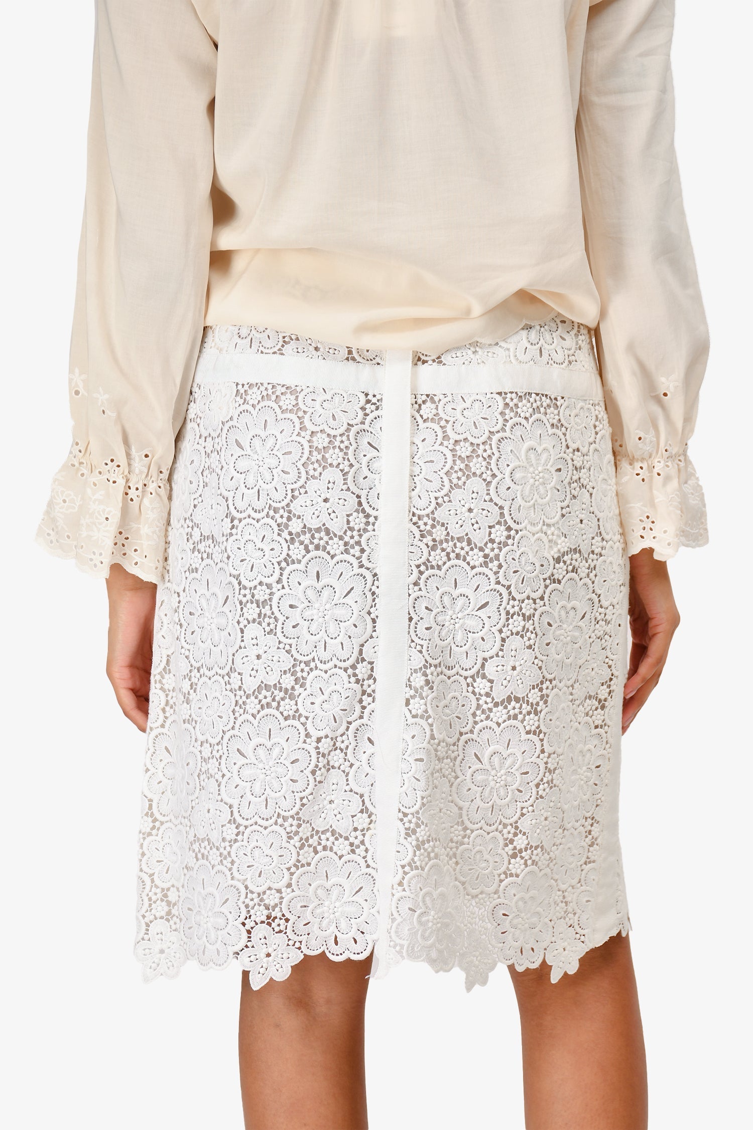 Chanel™ White Cotton/Silk Floral Midi Skirt Size 40