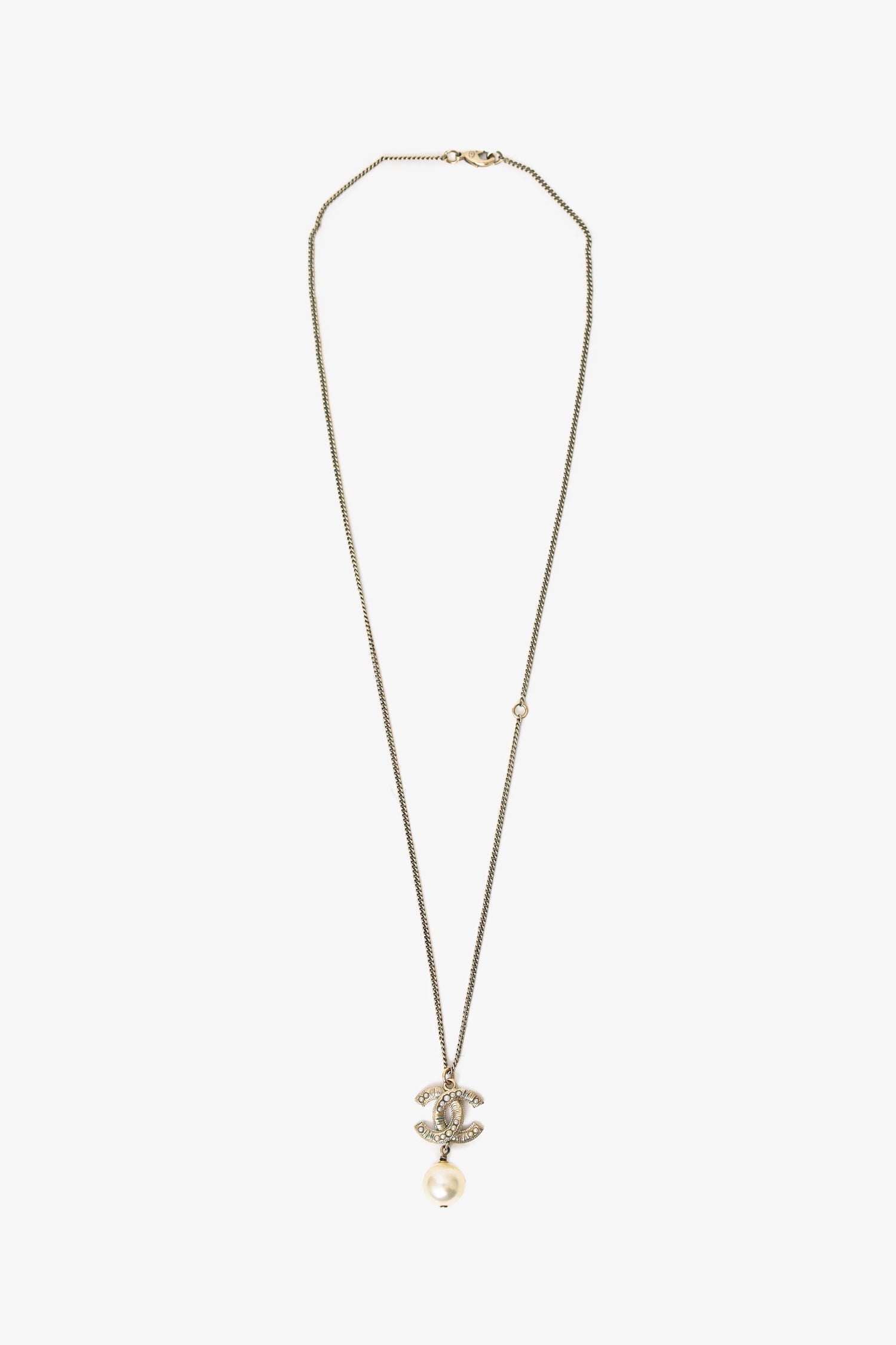 Chanel™ Gold Tone 'CC' Pearl Drop Necklace (As Is)