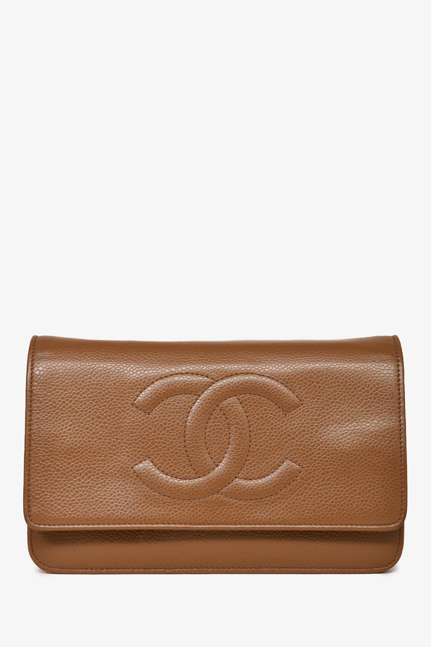 Chanel™ 2012-13 Brown Caviar Leather CC Logo Wallet On Chain
