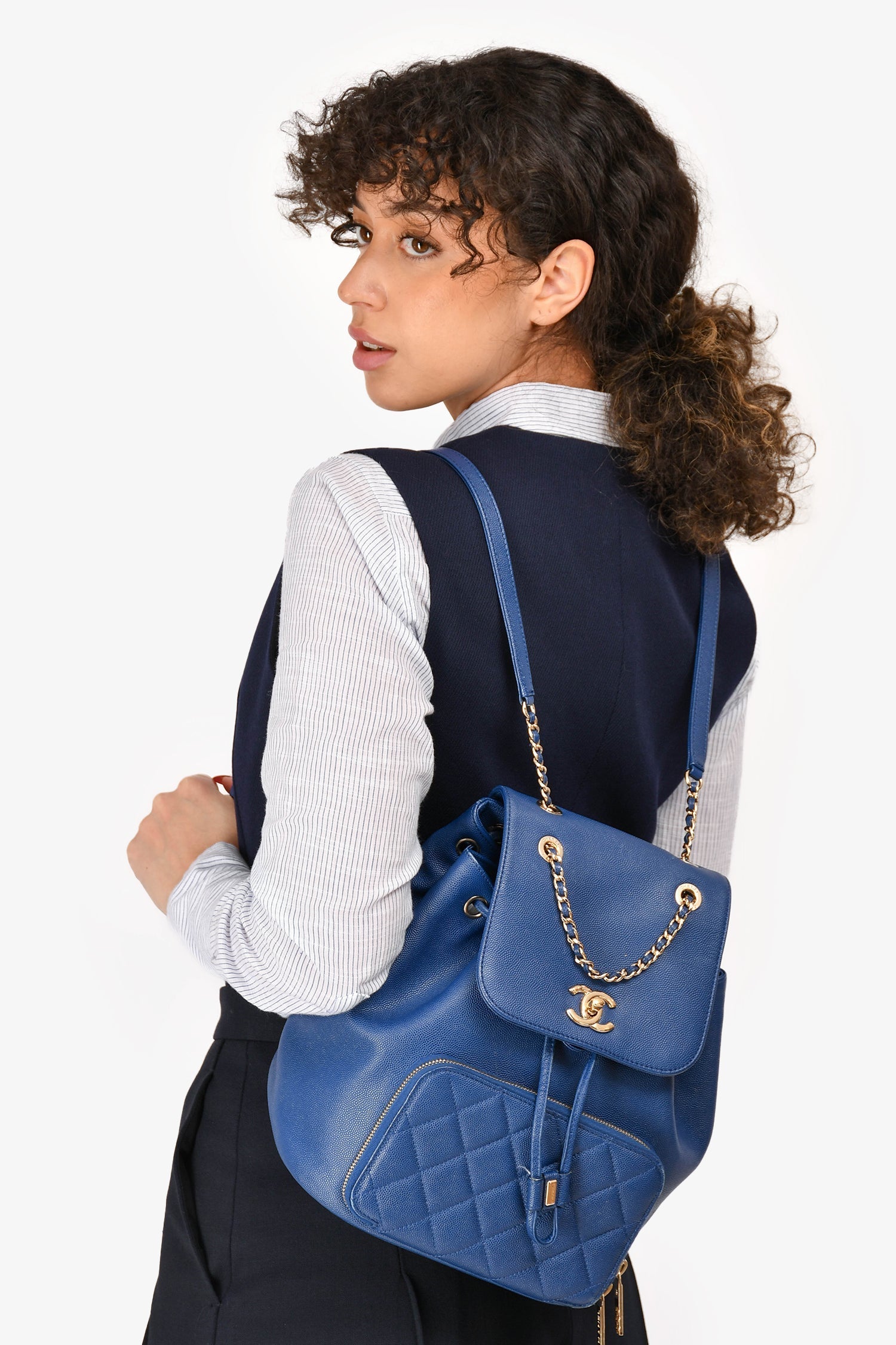 Chanel™ 2017 Blue Caviar Leather Business Affinity GHW Backpack