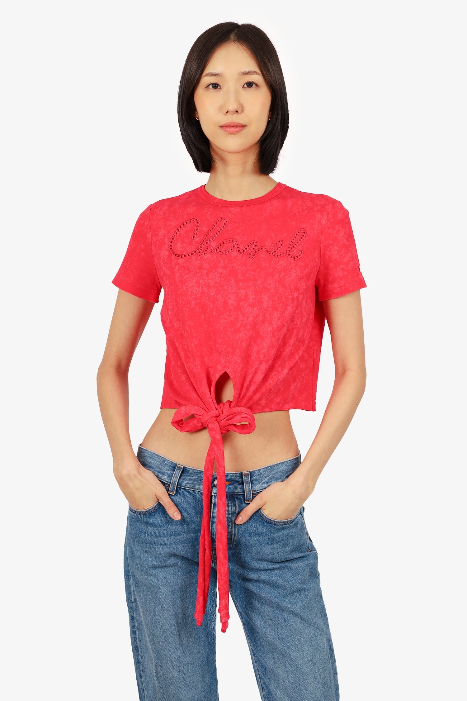 Chanel™ 2021 Red Rope Logo Cotton Wrap T-shirt Size 34/36